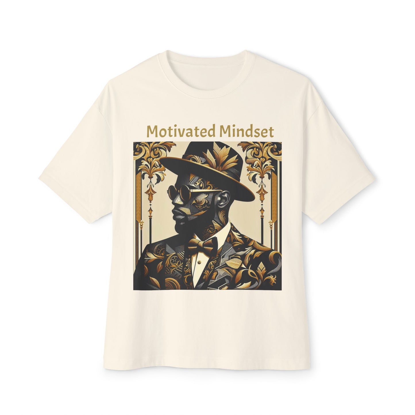 Motivated Mindset Boxy Tee - Unisex Oversized T-Shirt for Inspiration, Casual Wear, Gifts, Motivation, Self-Care - Gold Letters