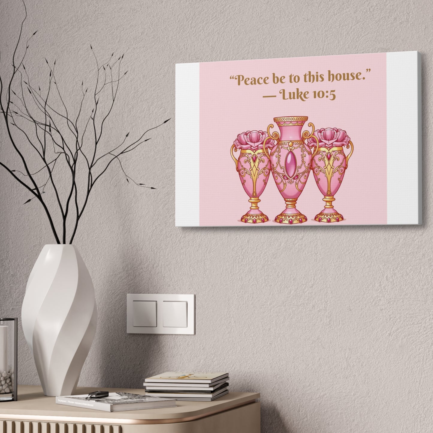 Decorative Canvas Wall Art - "Peace Be to This House" Vases, Home Decor, Inspirational Wall Art, Gift for Housewarming - 10:5
