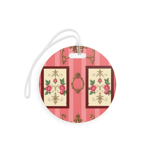 Vintage Floral Luggage Tags - Stylish Travel Accessory for Adventurers - Pink Striped Baroque & Roses