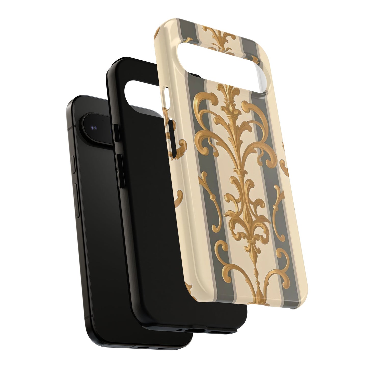 Elegant Floral Motif Phone Case - Tough Cases with Vintage Design - Dusk Olive Striped Gold Damask