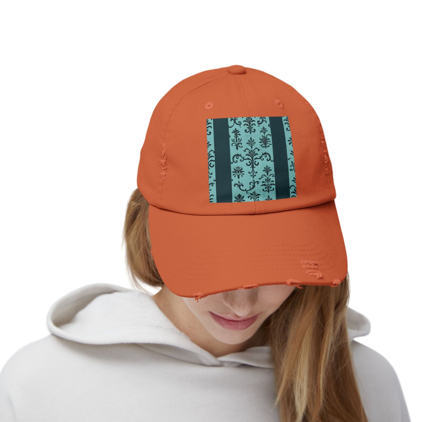 Vintage-Inspired Distressed Cap, Cool Baseball Hat, Casual Headwear, Summer Accessory, Gift for Him Her - Teal Striped Rococo