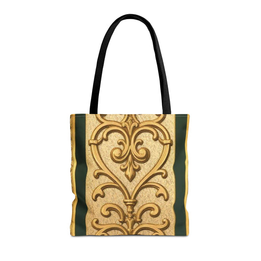 Elegant Teal Striped Gold Baroque Vintage Tote Bag | Gold Ornate Design, Gift for Her, Eco-Friendly Bag, Shopping Tote, Daily Use, Elegant Accessory