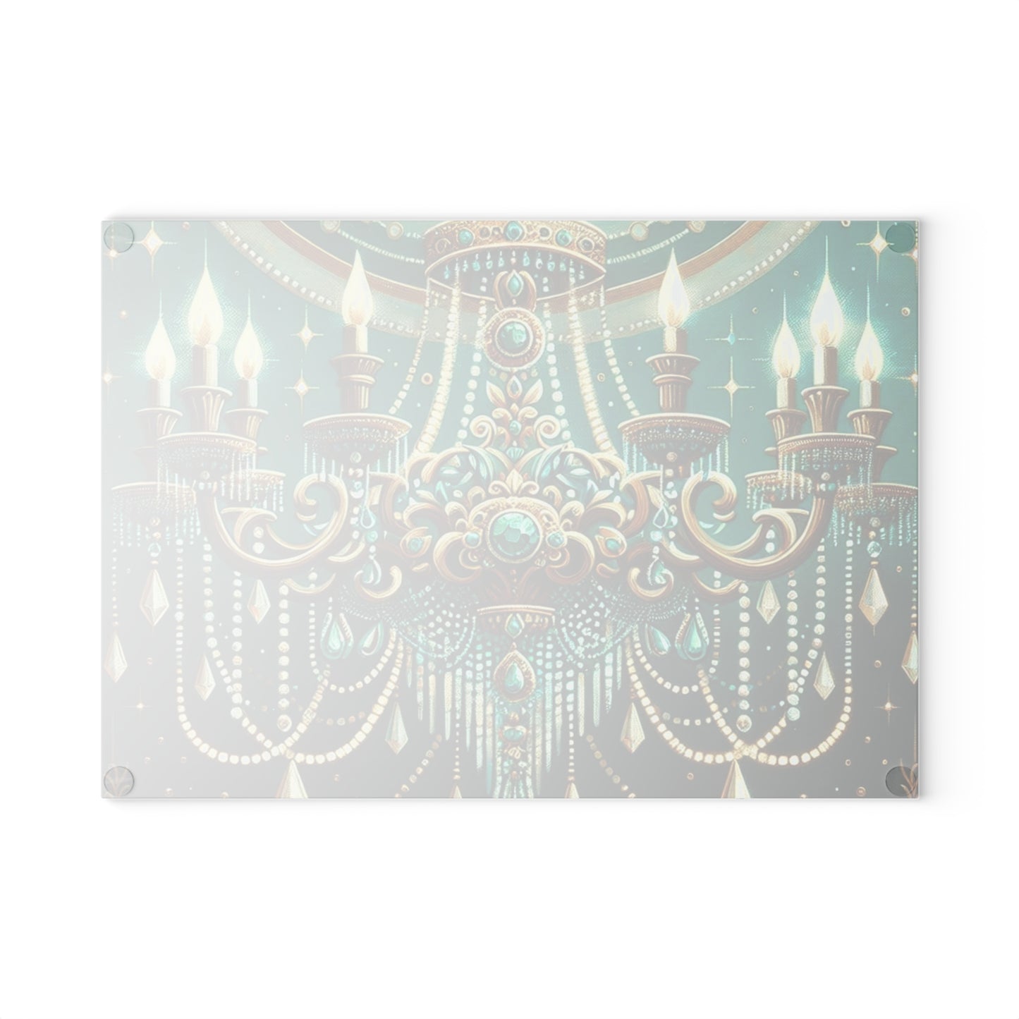 Glass Cutting Board - Green & Gold Jeweled Chandelier