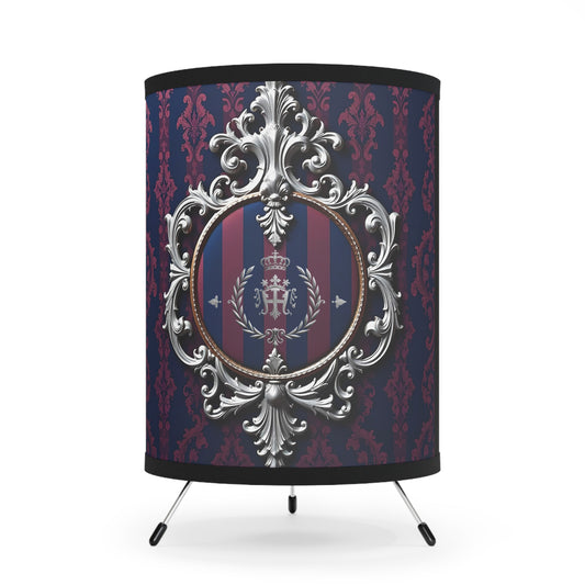 Elegant Tripod Lamp, Vintage Home Decor, Statement Lighting, Unique Gift Idea, Living Room Decor - Blue & Plum Striped Silver Crest