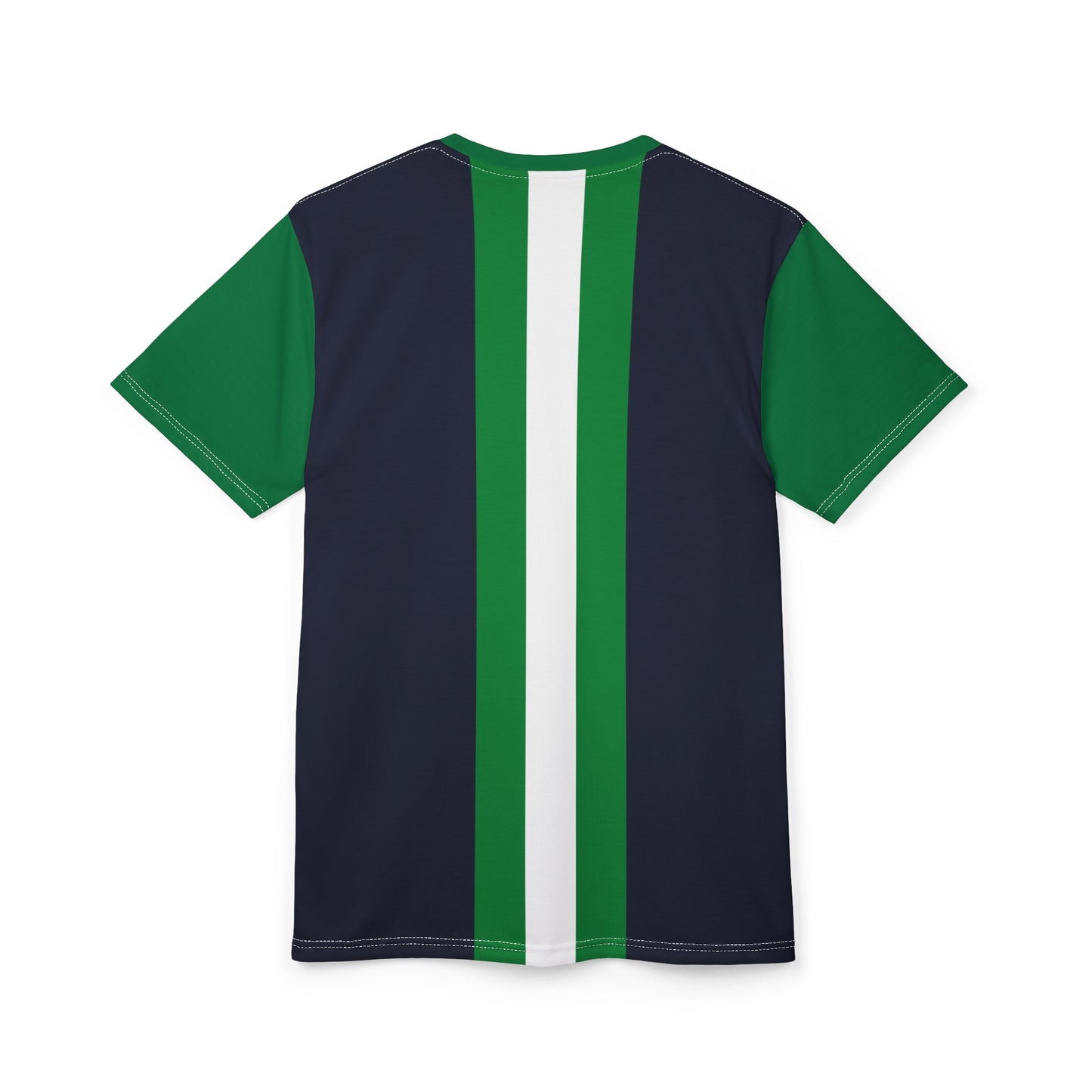 Lunar Midnight & Green-White Striped (Green Collar) Stylish Unisex Cut & Sew Tee, Casual Wear, Graphic Tee, Cool Summer Shirt, Everyday Comfort