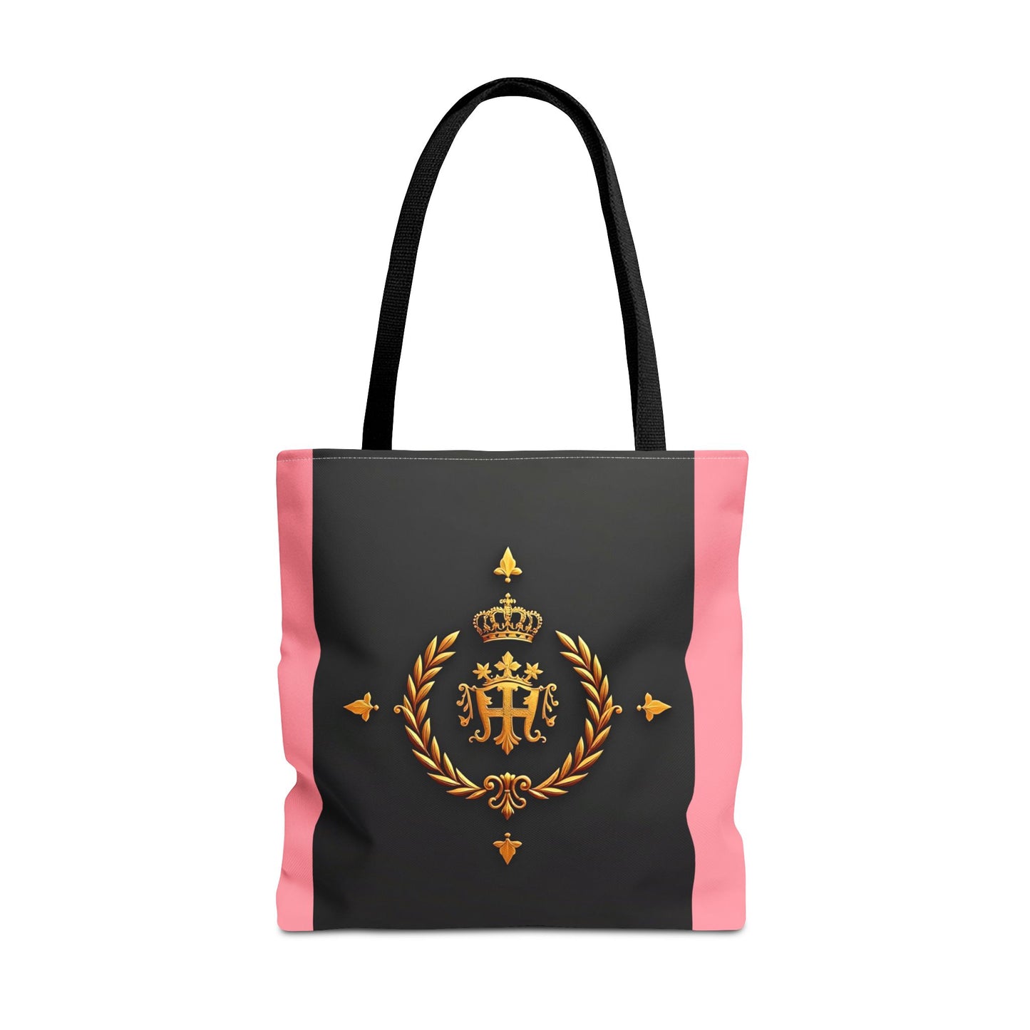 Elegant Monogrammed Tote Bag - Chic Shopper, Eco-Friendly Carryall, Personalized Gift, Stylish Accessory - Pink Striped Gold Crest