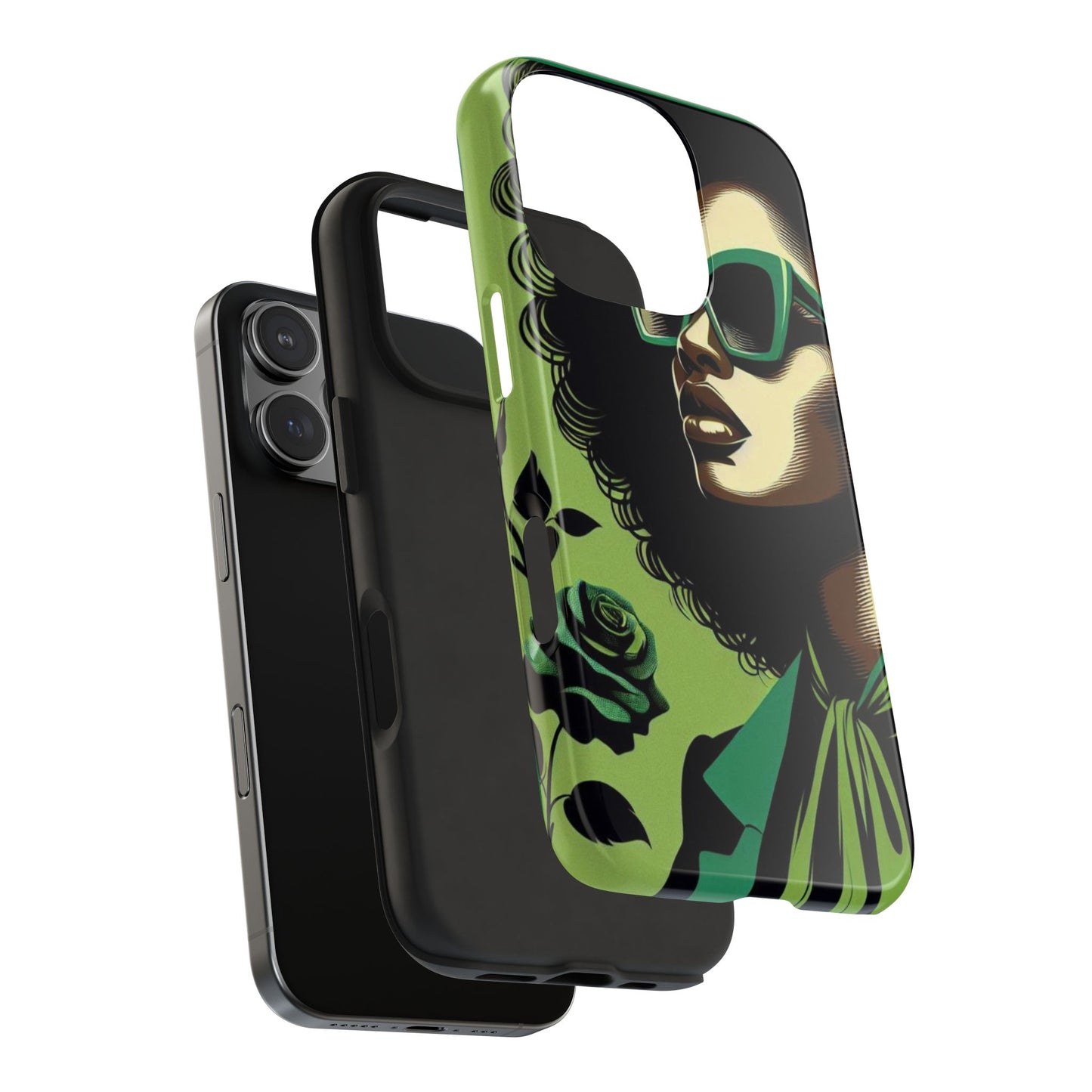 Chic Tough Phone Case | Artistic Green & Black Design | Phone Protection, Gift for Her, Stylish Accessory, Trendy Tech - Lady in Green