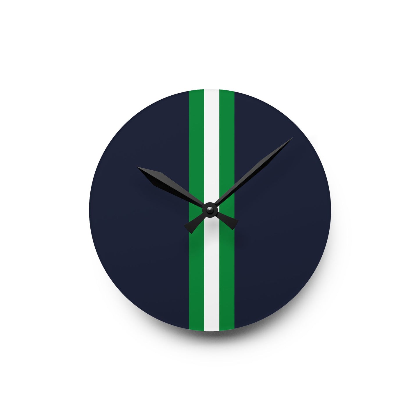 Lunar Midnight & Green-White Striped Modern Acrylic Wall Clock with Minimalist Design, Home Decor, Office Wall Art, Gifts for Him/Her