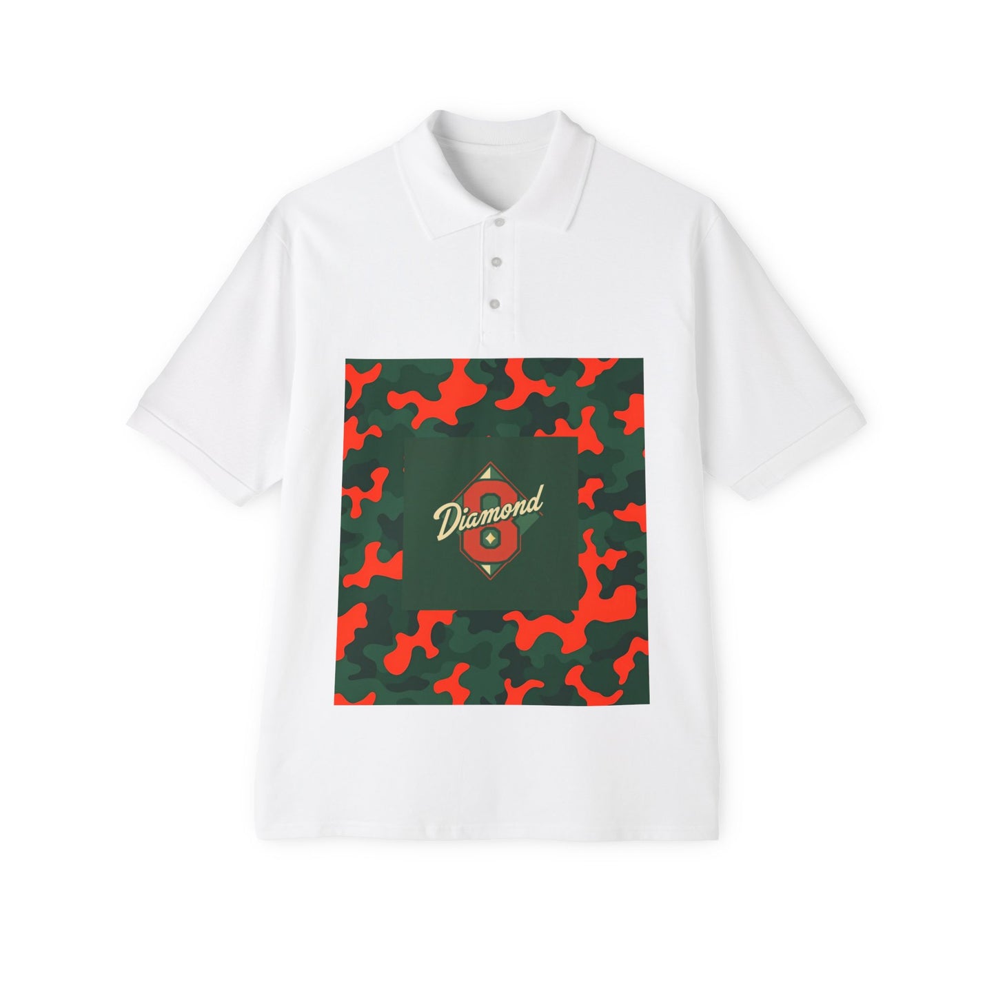 Stylish Men's Piqué Polo with Unique Diamond Camo Design - Casual Wear, Gifts for Him, Father's Day - Green & Orange Camo Diamond 8