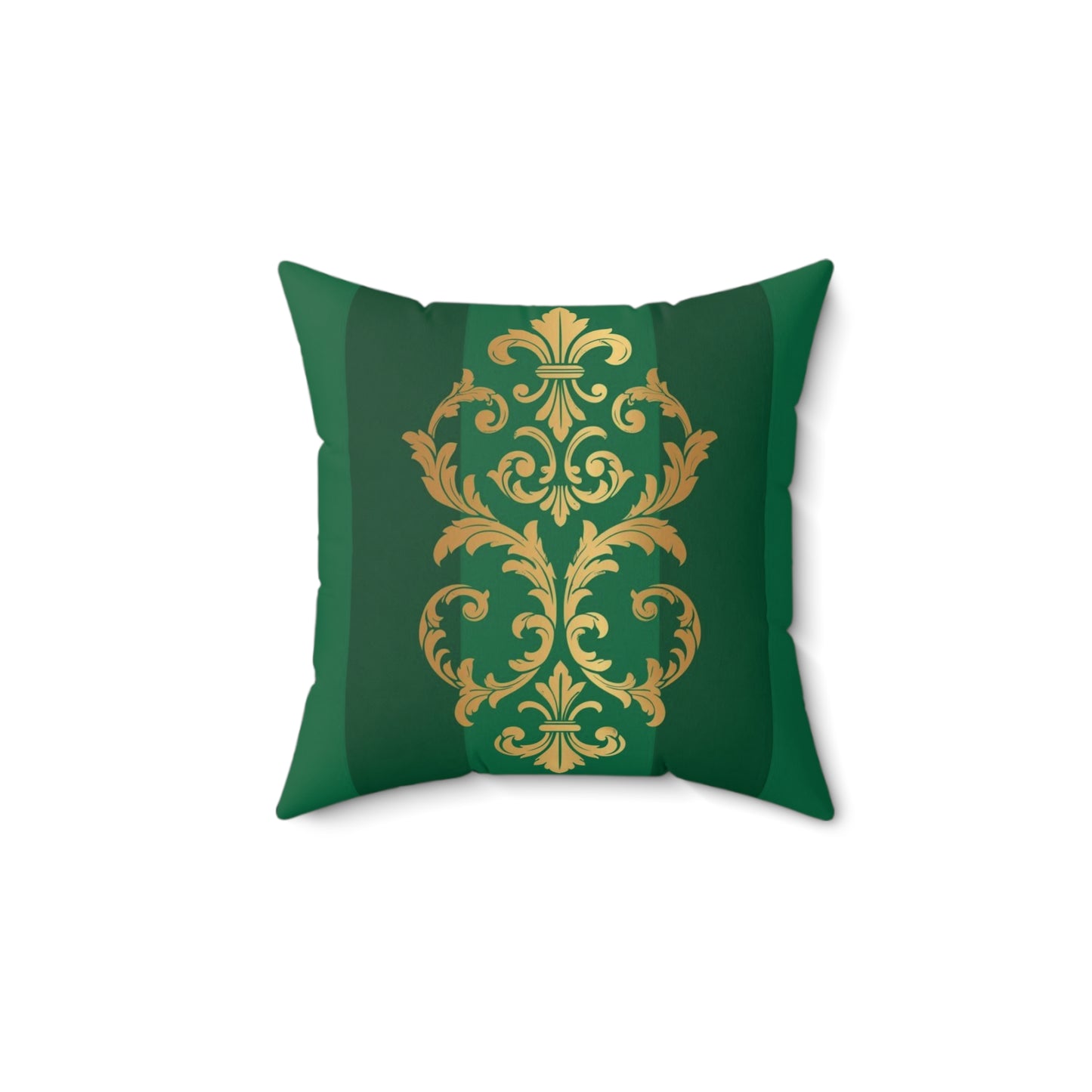 Green Striped Gold Baroque Faux Suede Pillow with Gold Baroque Damask Accent