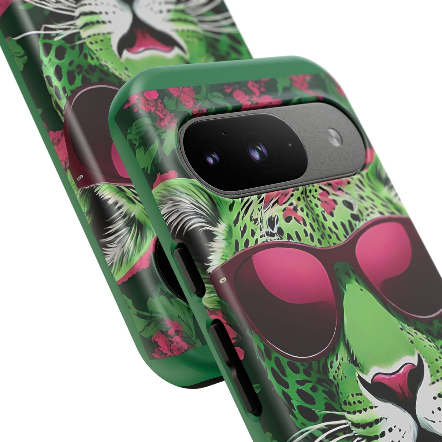 Phone Case - Lime Green & Burgundy Leopard In Sunglasses Design