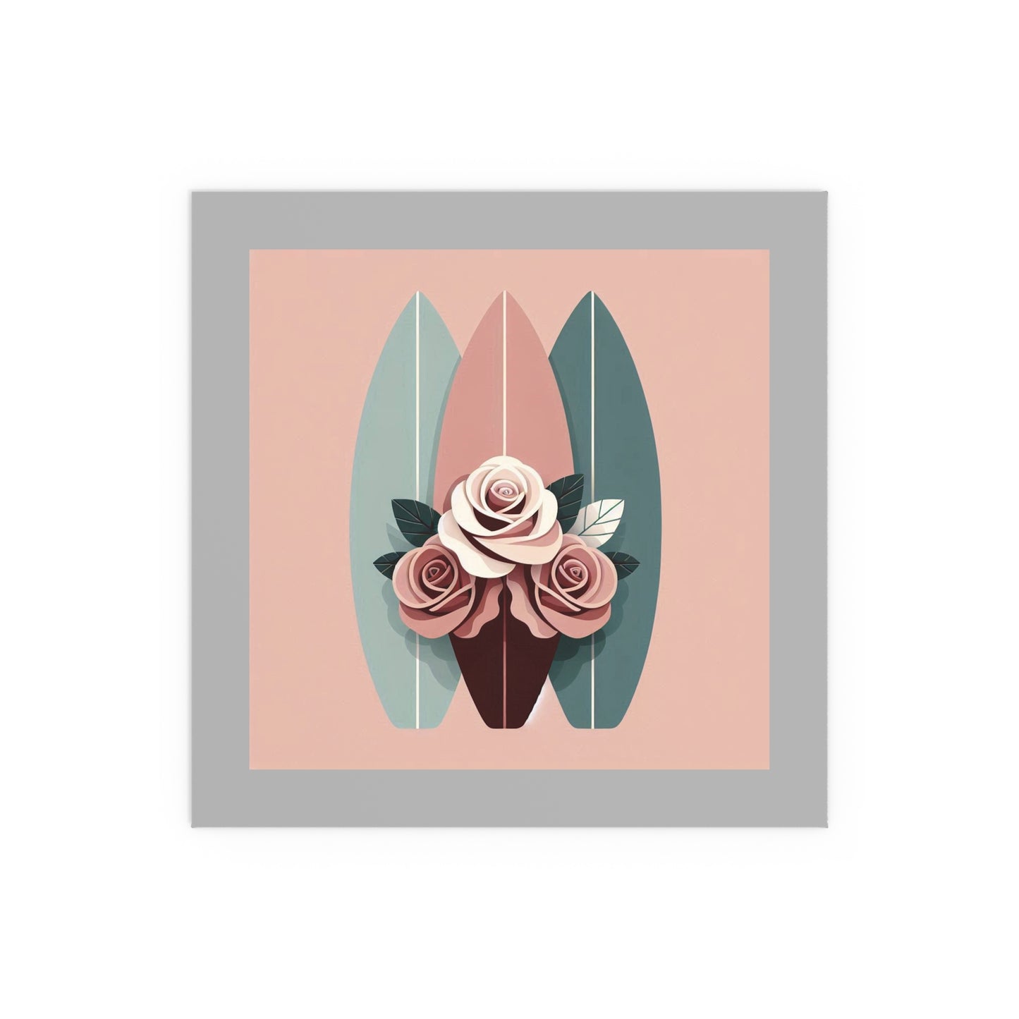 Elegant Floral Silk Poster - Indoor/Outdoor Wall Art for Home Decor - Burgundy, Matte Mauve & Teal Surfboard & Roses