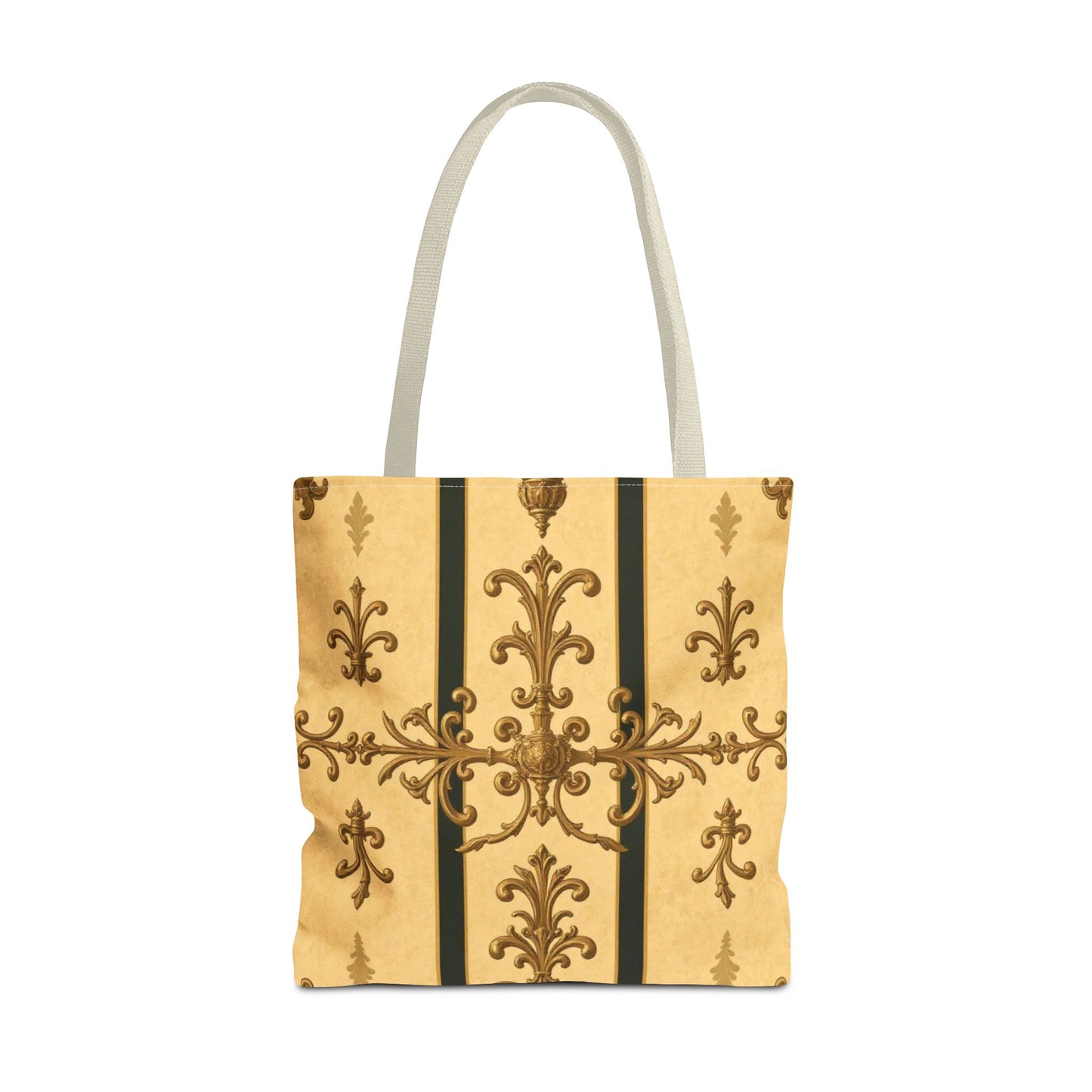 Elegant Baroque Pattern Tote Bag | Stylish Eco-friendly Shopping Bag, Beach Tote, Gift Bag, Daily Use - Matte Yellow Striped Antique Rococo