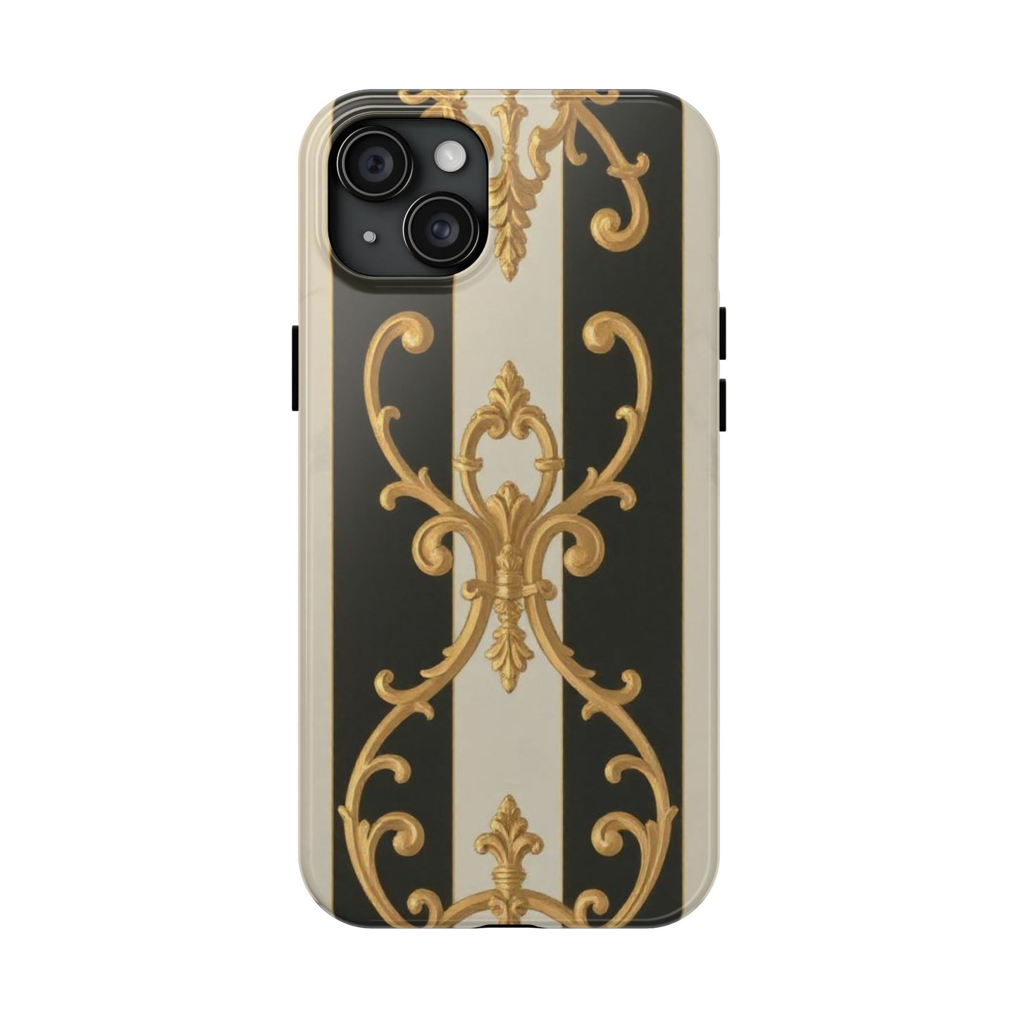 Elegant Black & Alabaster Striped Baroque Tough Phone Cases - Chic Protection, Black Gold Decor, Stylish Accessory, Gift for Her, Trendy Tech