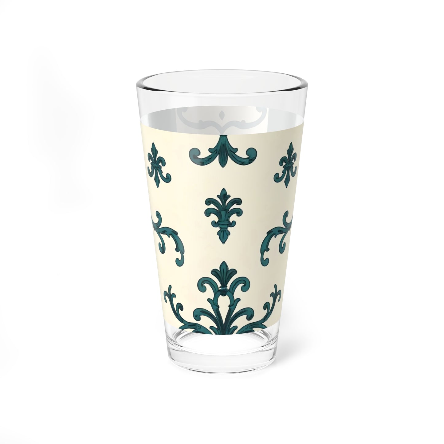 Mixing Glass, 16oz - Teal Striped Rococo