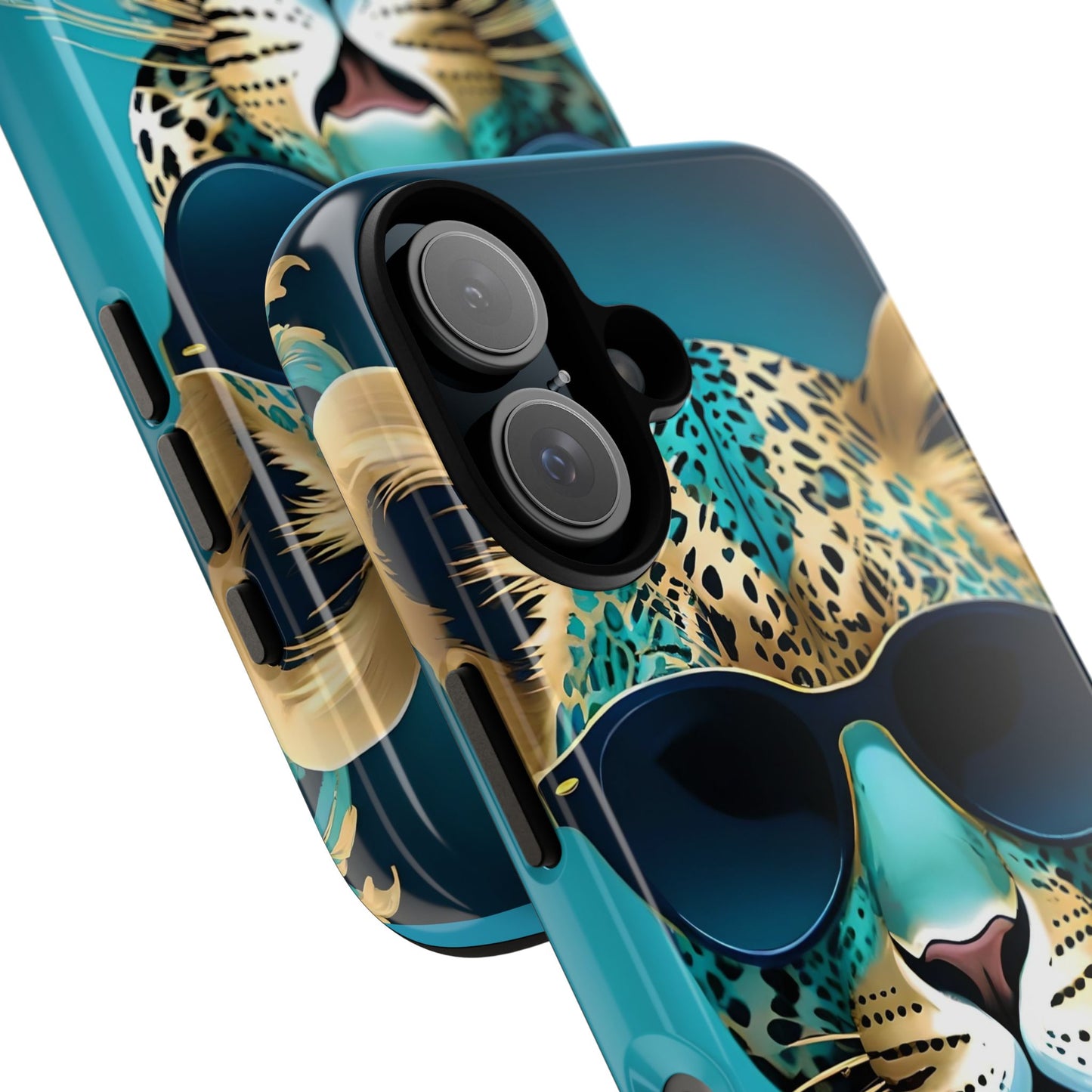 Phone Case - Aqua & Gold Leopard In Sunglasses Design