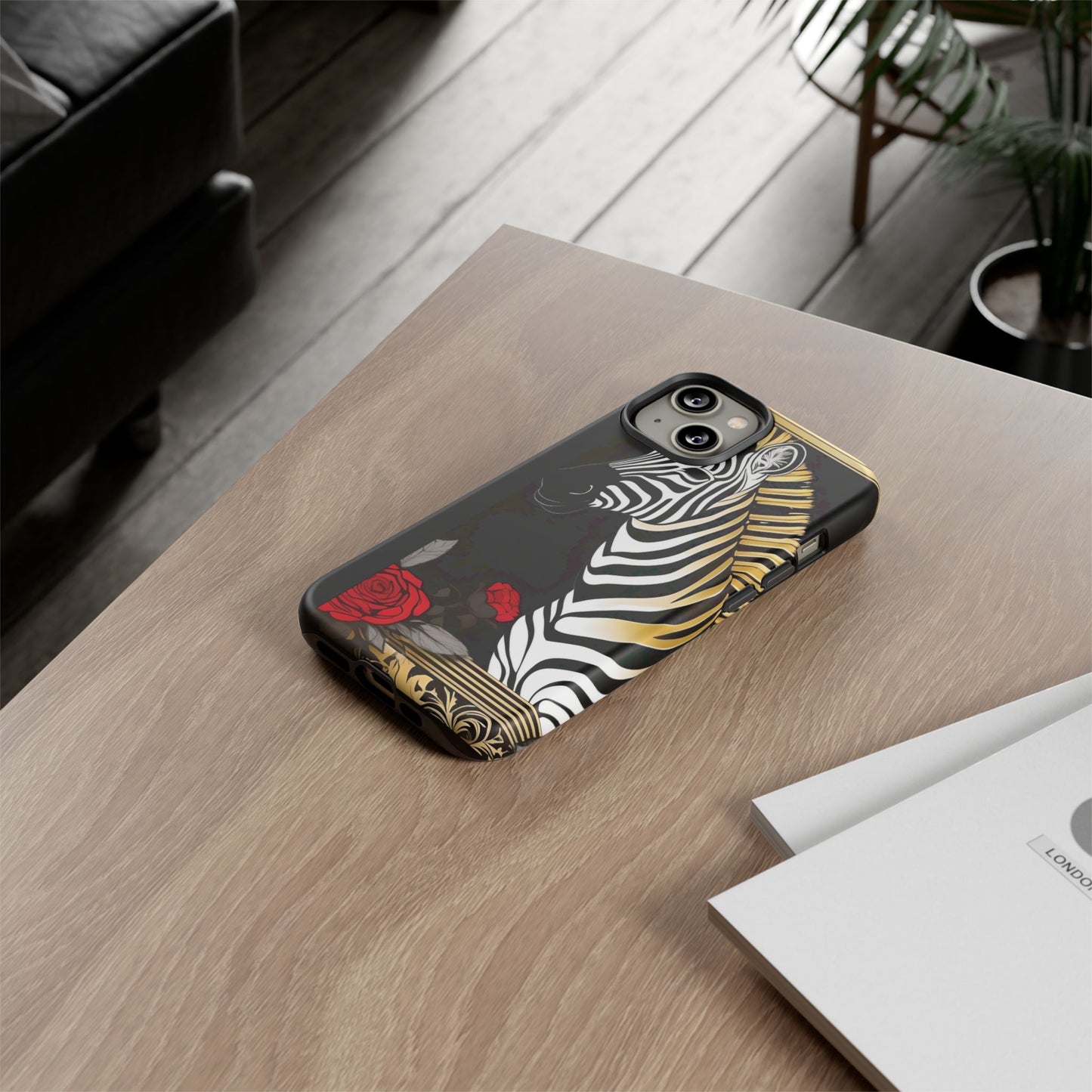 Phone Case - Elegant Zebra & Roses Design