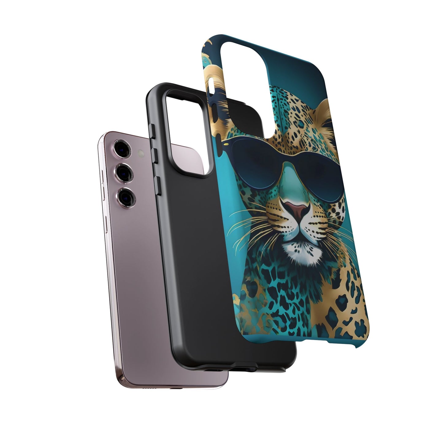 Phone Case - Aqua & Gold Leopard In Sunglasses Design