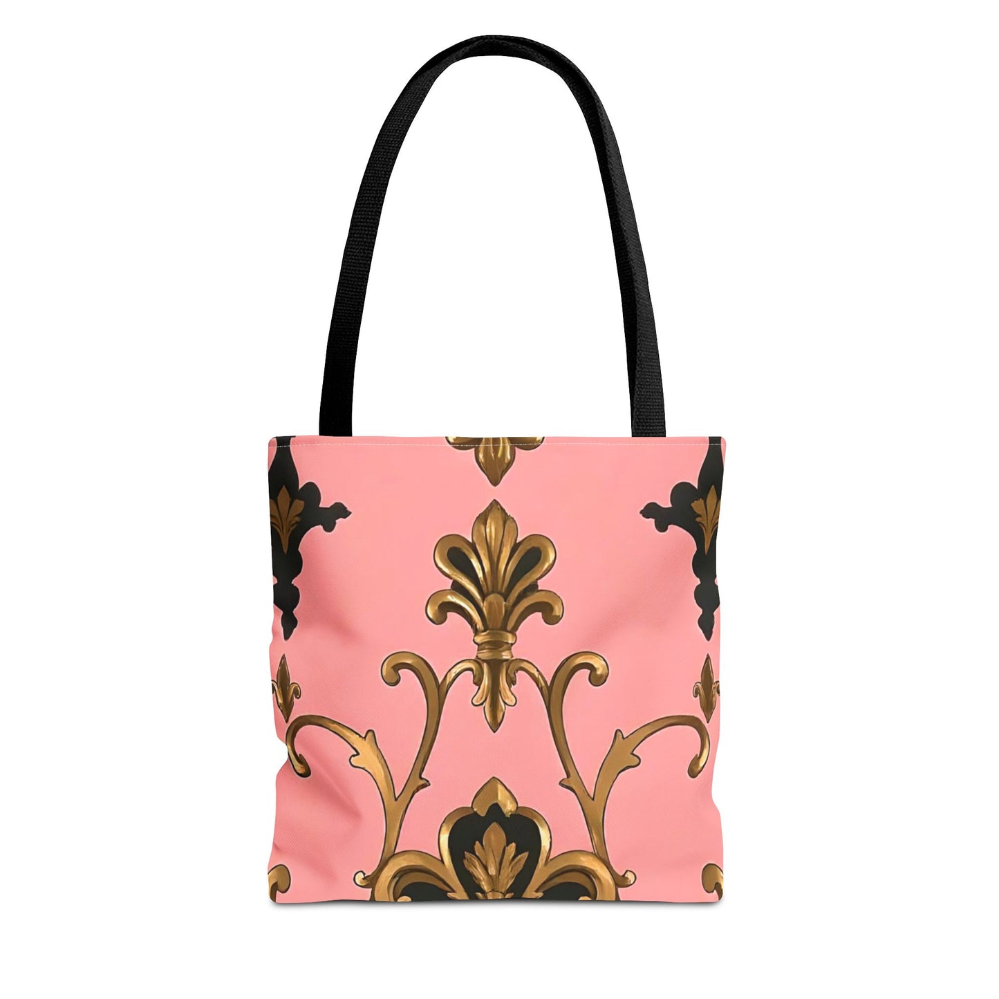 Elegant Patterned Tote Bag - Chic Carry-All for Everyday Use, Fashion Accessory - Pink, Black & Gold Rococo