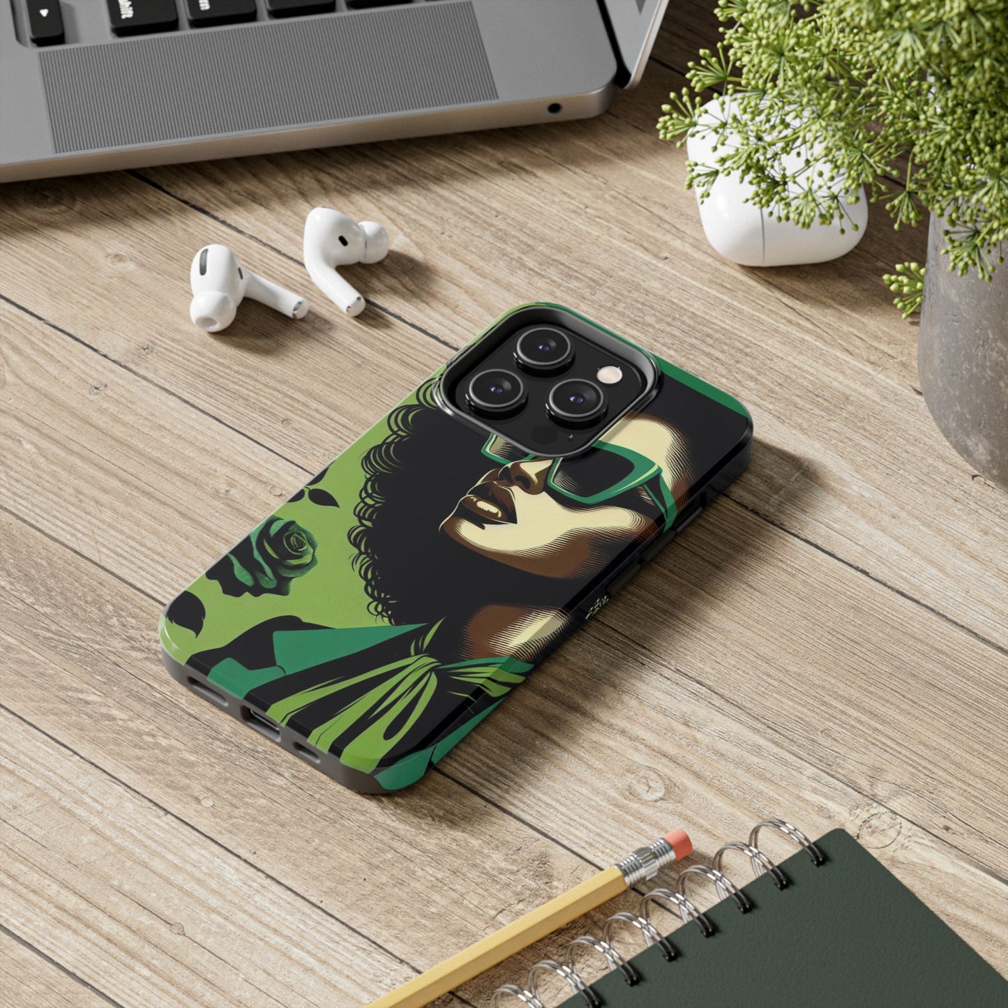 Chic Tough Phone Case | Artistic Green & Black Design | Phone Protection, Gift for Her, Stylish Accessory, Trendy Tech - Lady in Green