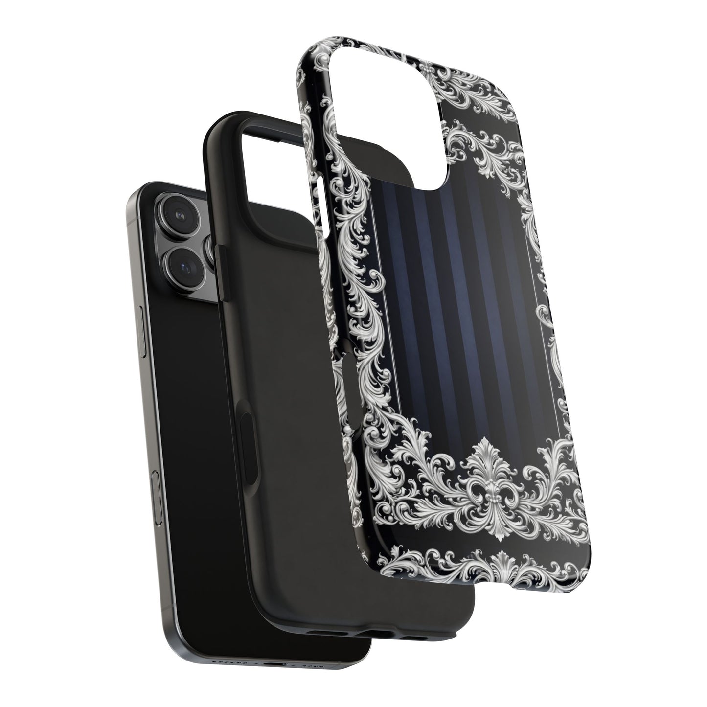 Navy Stripes & Baroque Tough Phone Case — Protective Decorative iPhone Case