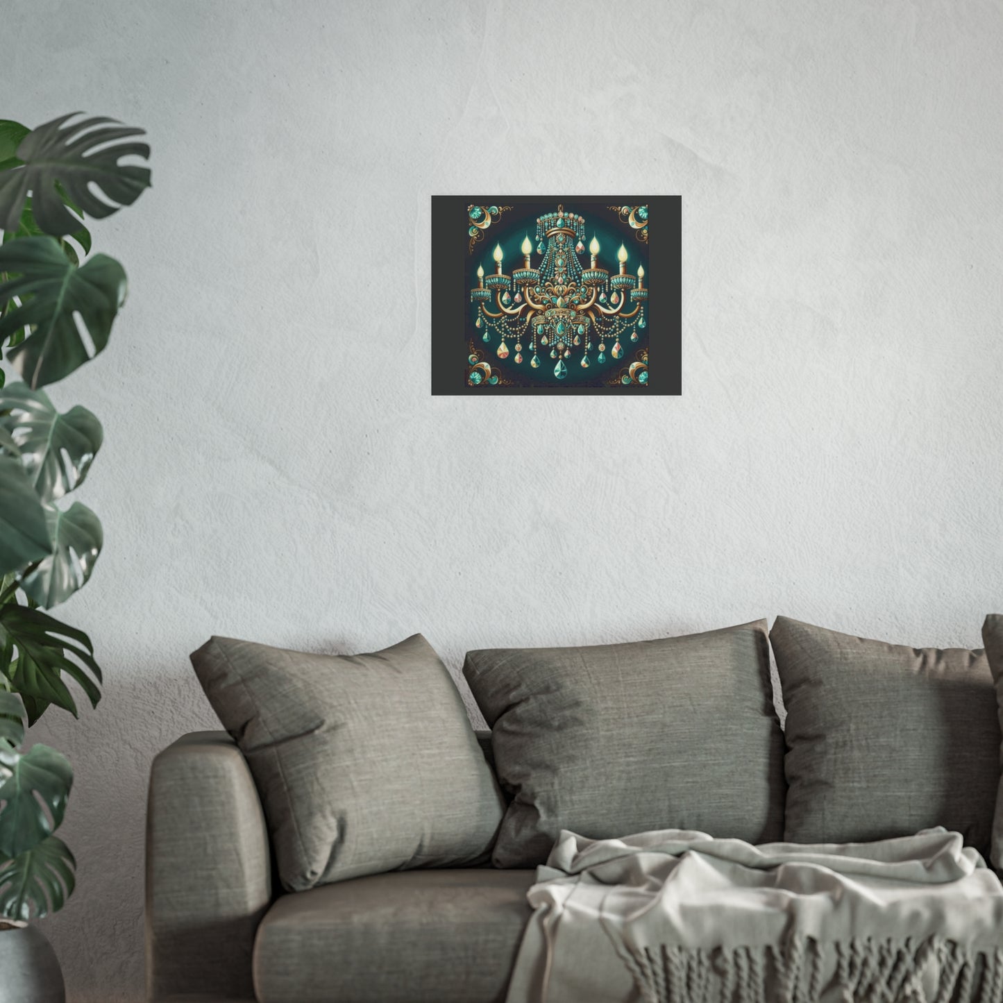 Elegant Chandelier Poster - Luxurious Wall Art for Home Décor - Teal Jeweled Chandelier