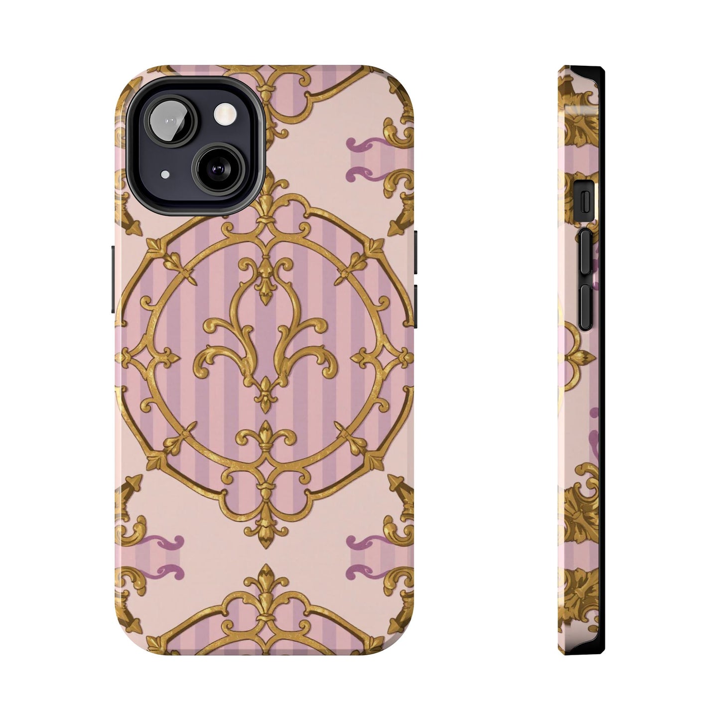 Elegant Vintage Phone Case, Tough Phone Case, Lavender & Alabaster Striped Gold Baroque Phone Cover, Stylish Phone Protector, Gift for Her