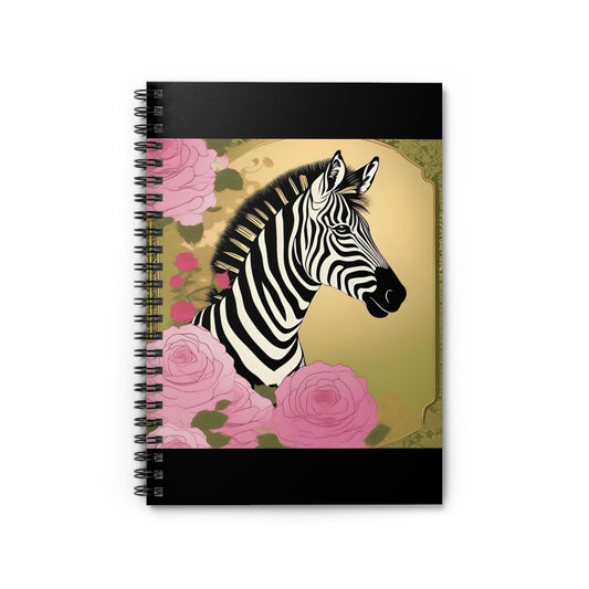 Elegant Vintage Spiral Notebook - Ruled Line with Zebra With Roses In Pink & Olive