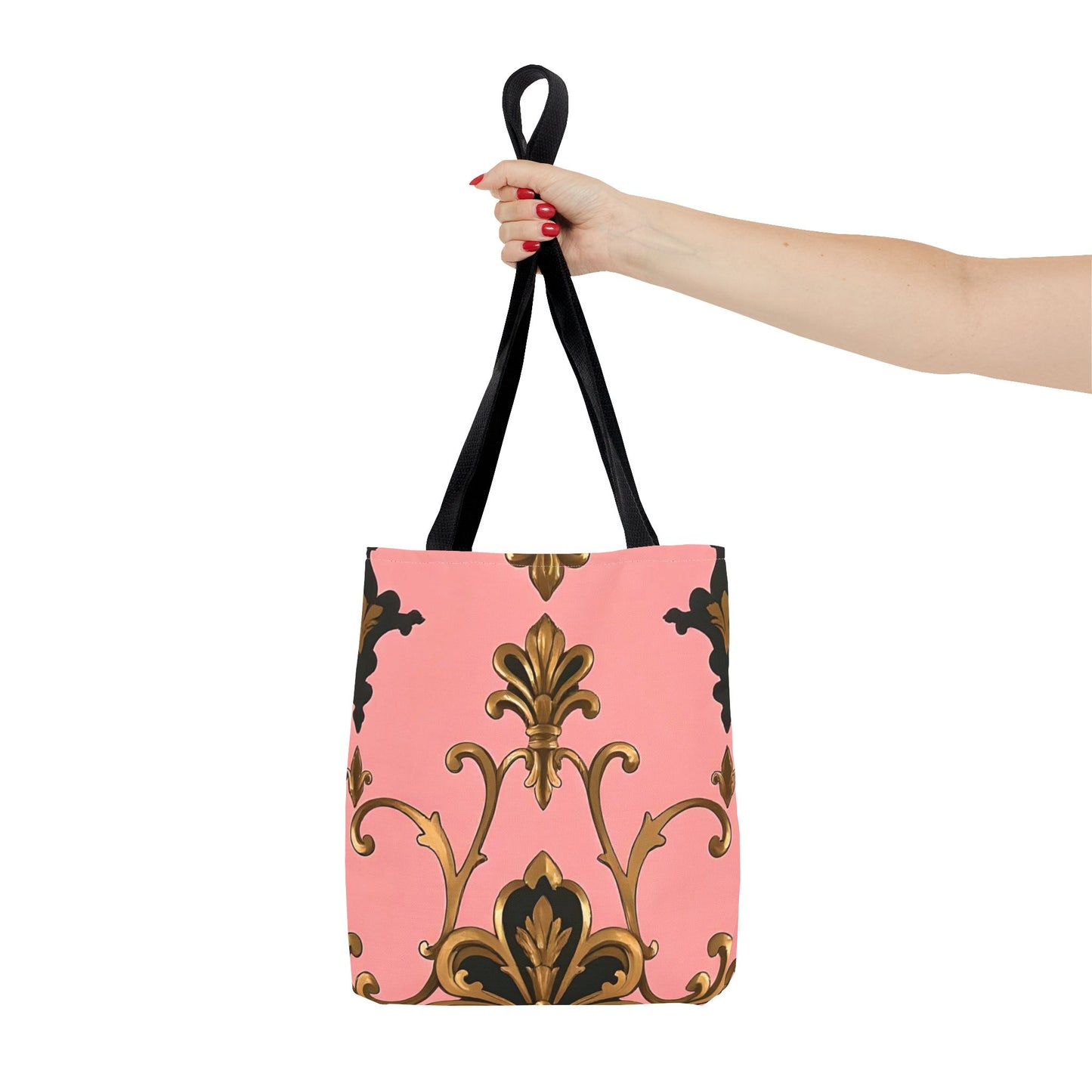 Elegant Patterned Tote Bag - Chic Carry-All for Everyday Use, Fashion Accessory - Pink, Black & Gold Rococo