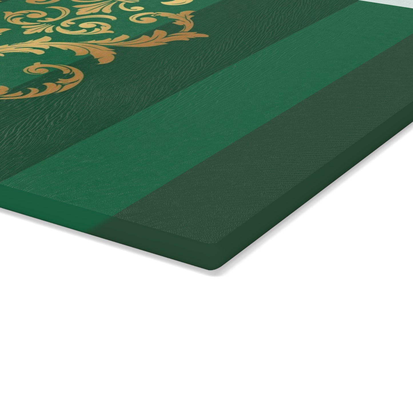 Green Glass Striped Baroque Cutting Board — Green Striped with Gold Baroque Accent