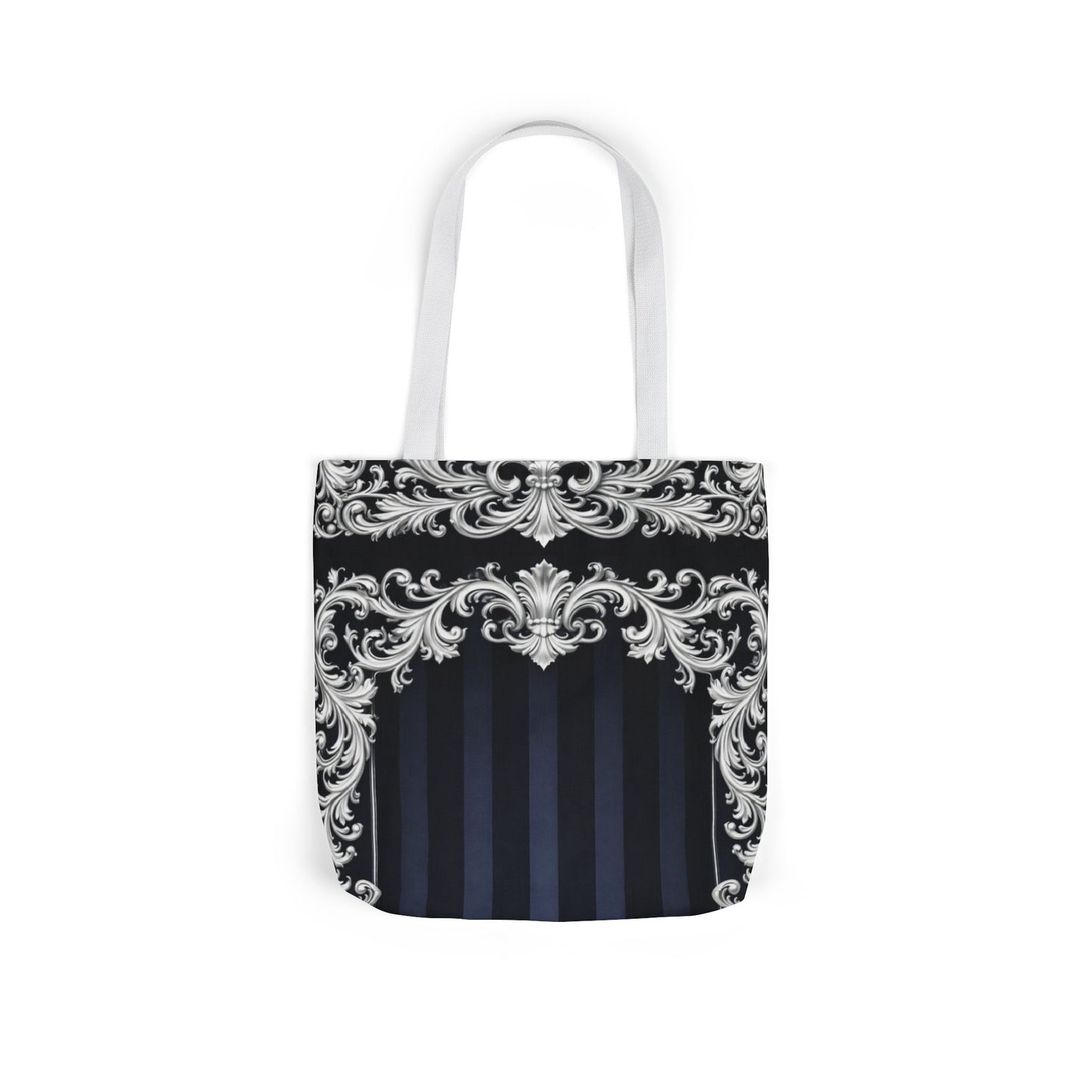 Navy Stripes & Baroque Canvas Tote Bag