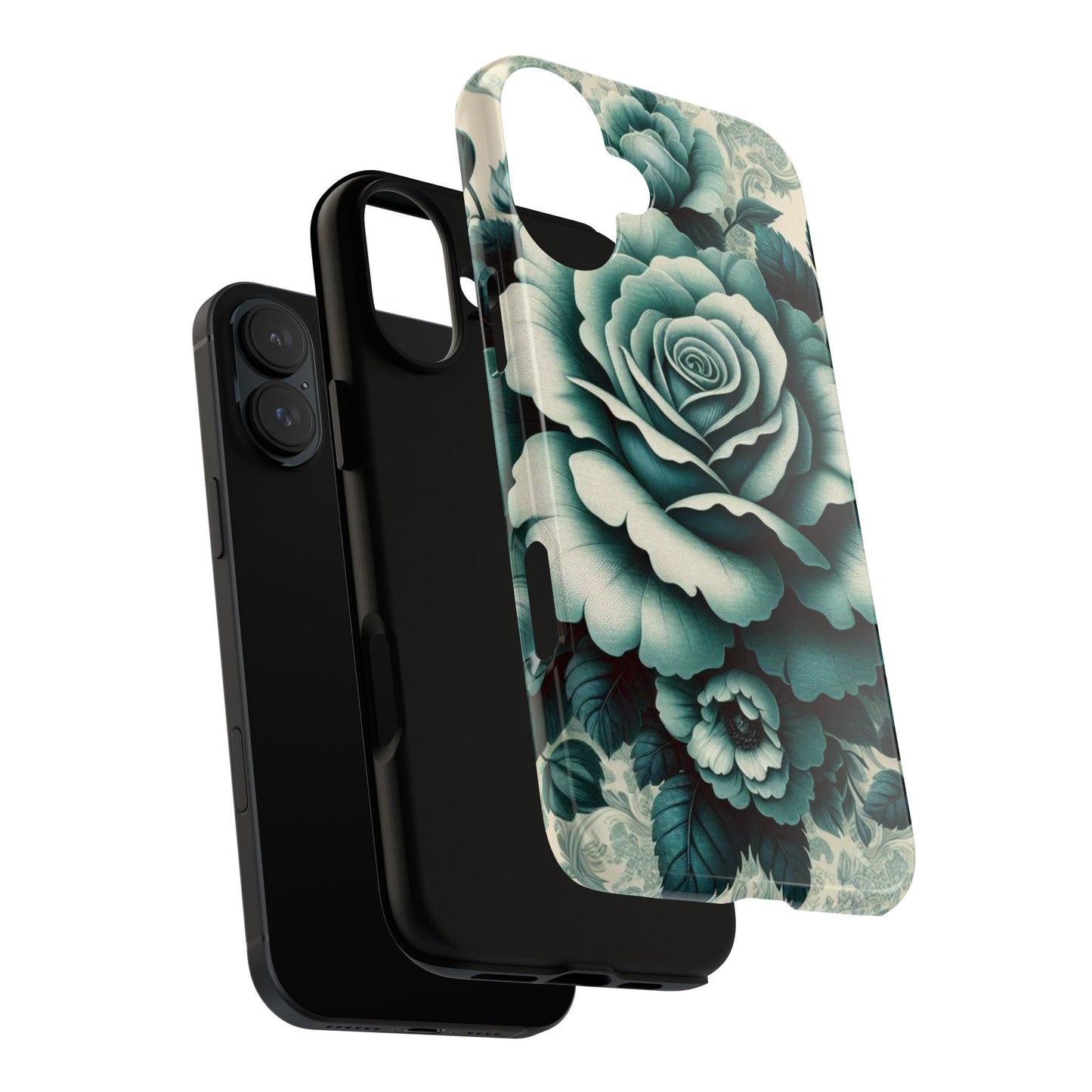 Elegant Floral Motif Phone Case - Tough Cases with Vintage Design - Teal Roses & Damask