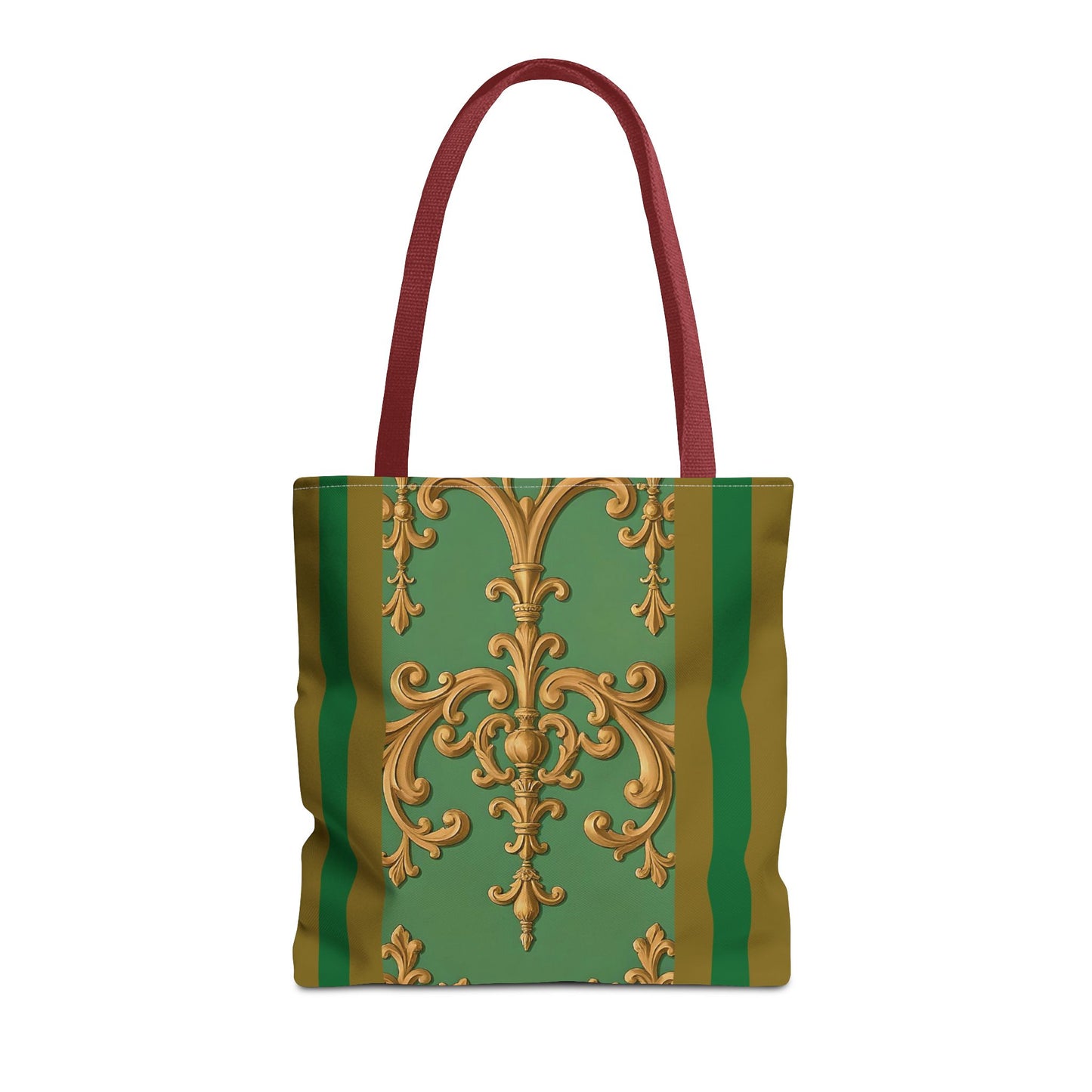 Ornate Floral Tote Bag, Chic Shopping Bag, Fashionable Eco Tote, Stylish Gift for Her, Versatile Everyday Use - Olive Green Striped Rococo
