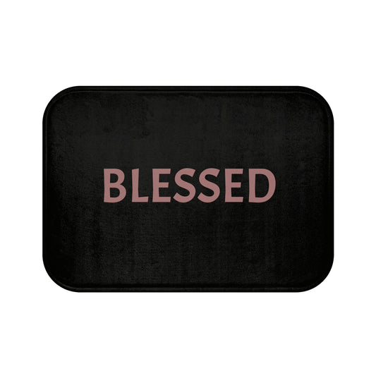 Blessed Bath Mat, Inspirational Home Decor, Religious Gift, Bathroom Accessory, Cozy Rug, Housewarming Gift - Mauve Lettering