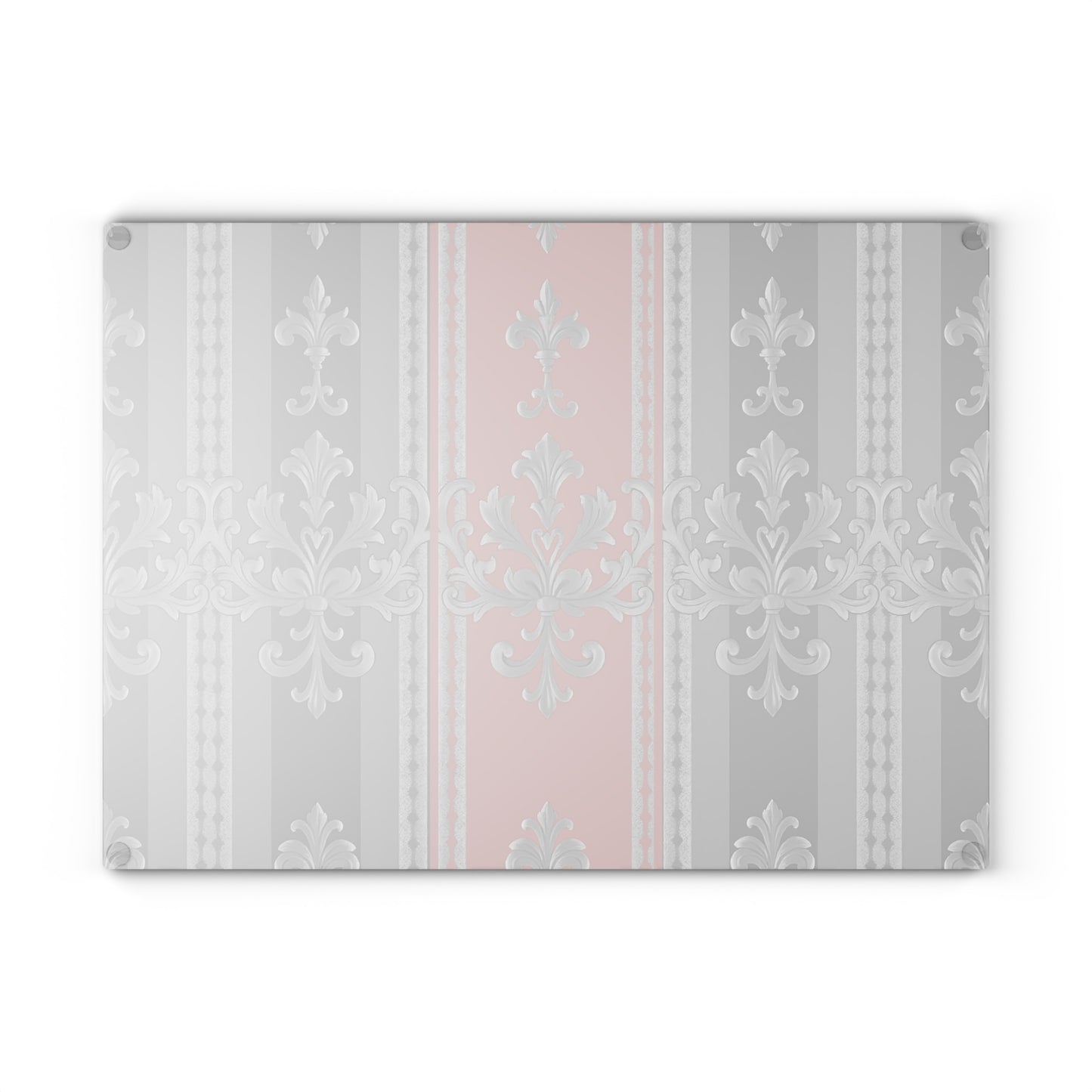 Glass Cutting Board - Gray & Mauve Striped Baroque