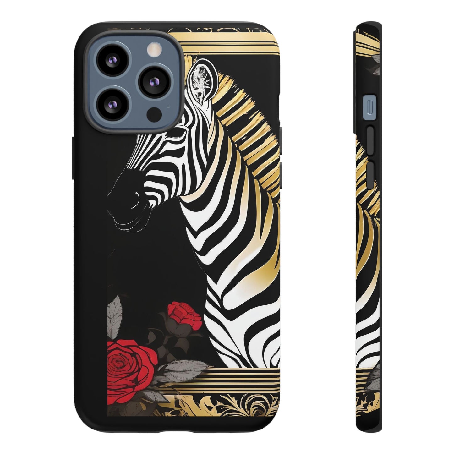 Phone Case - Elegant Zebra & Roses Design