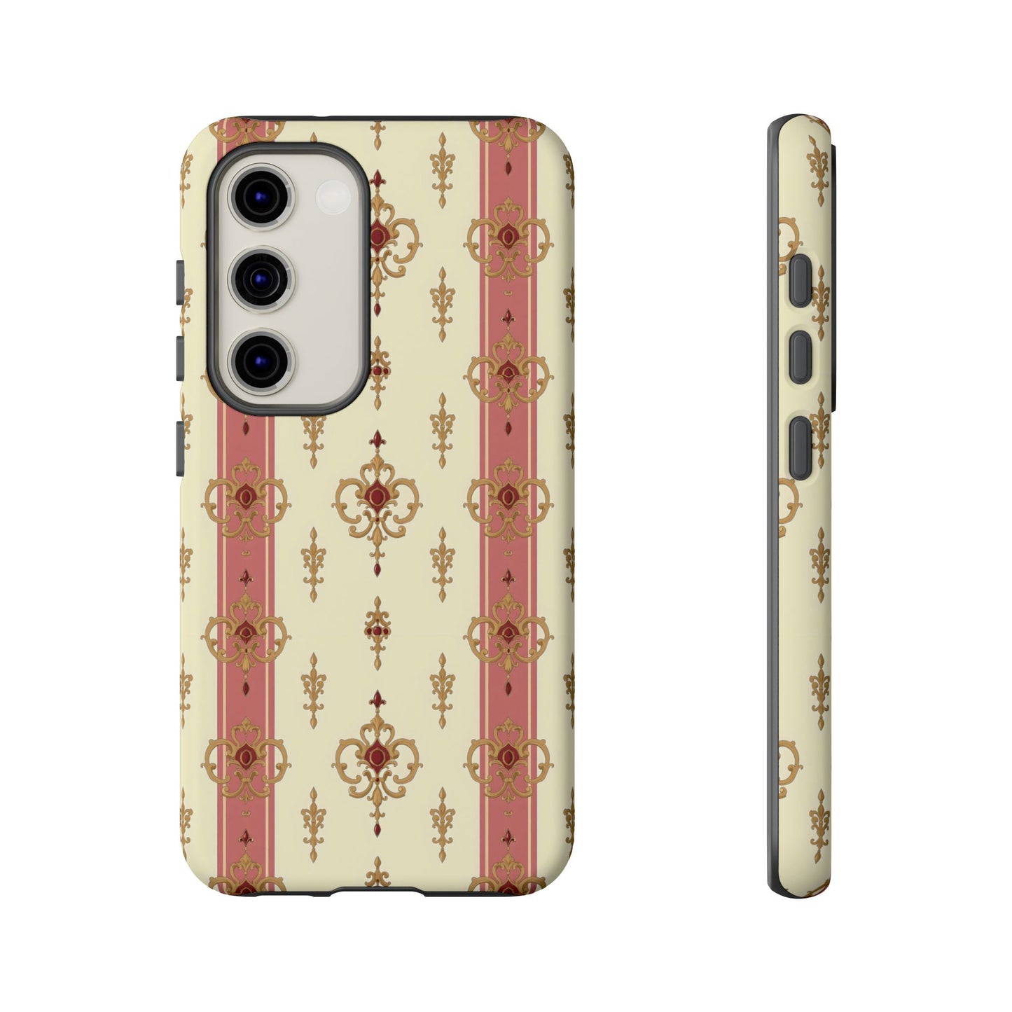 Elegant Floral Motif Phone Case - Tough Cases with Vintage Design - Mauve Striped Gold Damask