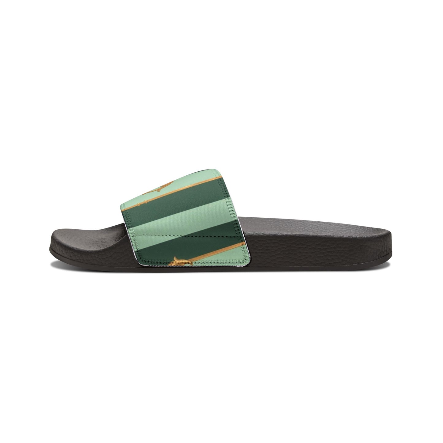 Chic Women's Sandals for Summer, Fashion Sandals, Stylish Beachwear, Casual Footwear, Vacation Slides - Mint Green & Teal Striped Gold Baroque