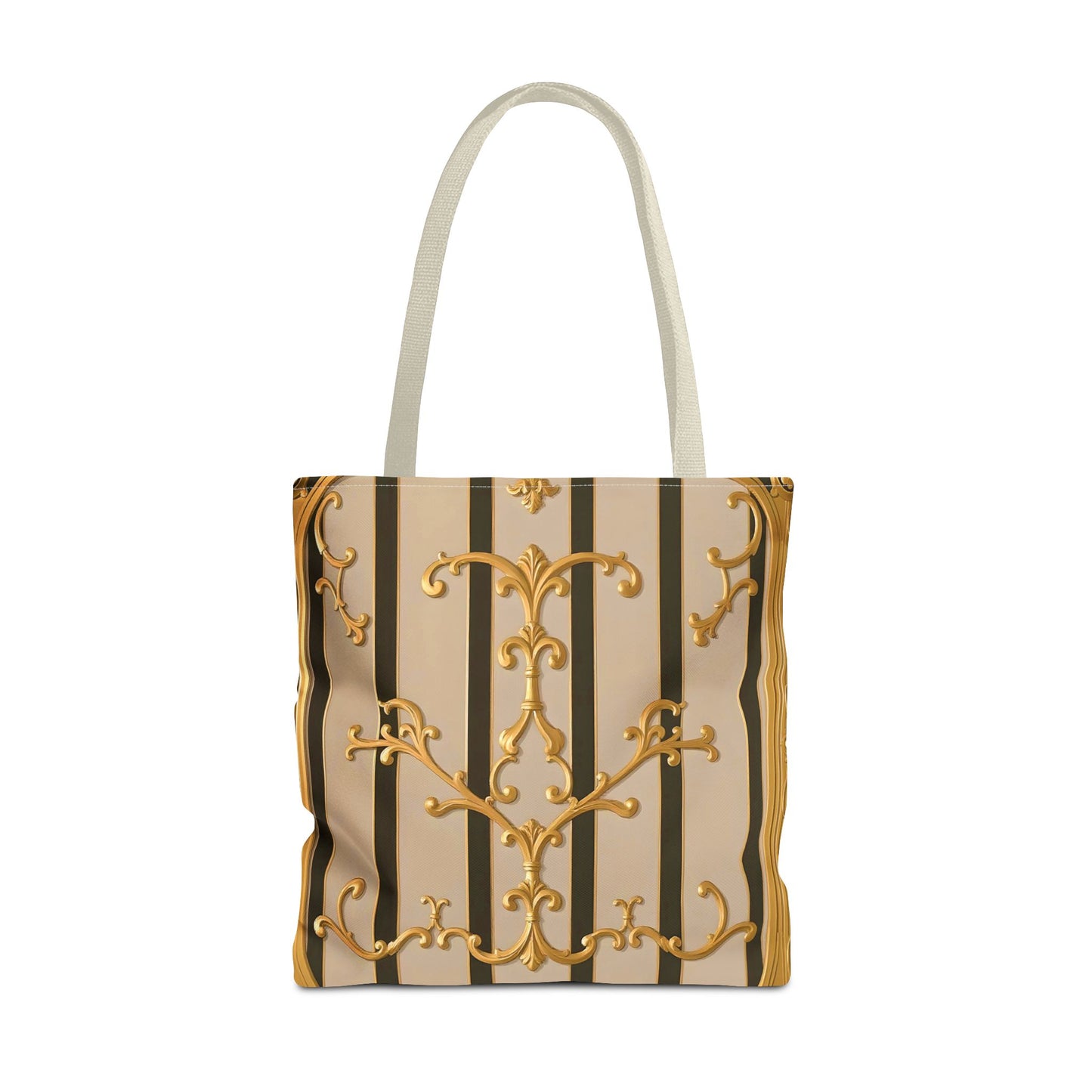 Elegant Gold Pattern Tote Bag - Stylish Carryall for Everyday Use, Eco-Friendly Shopping, Gift for Her - Beige Striped Gold Rococo