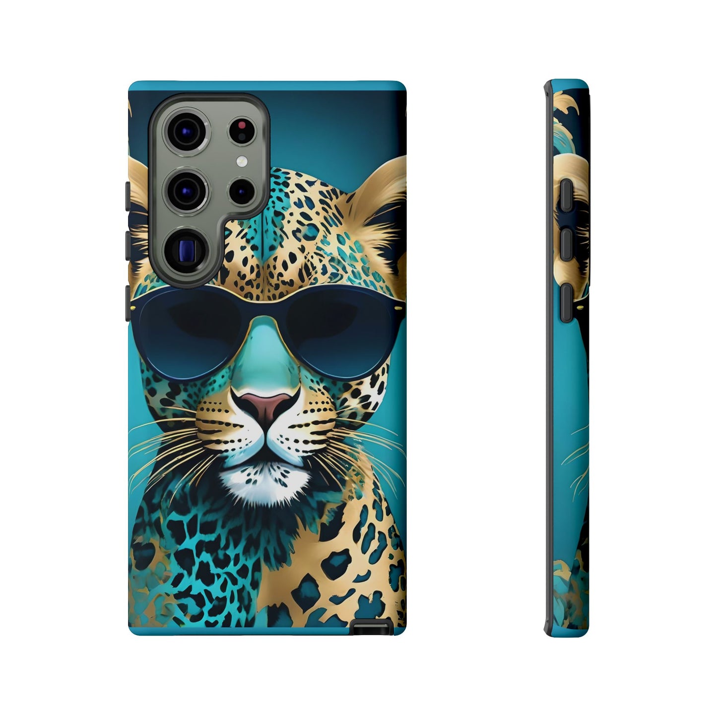 Phone Case - Aqua & Gold Leopard In Sunglasses Design