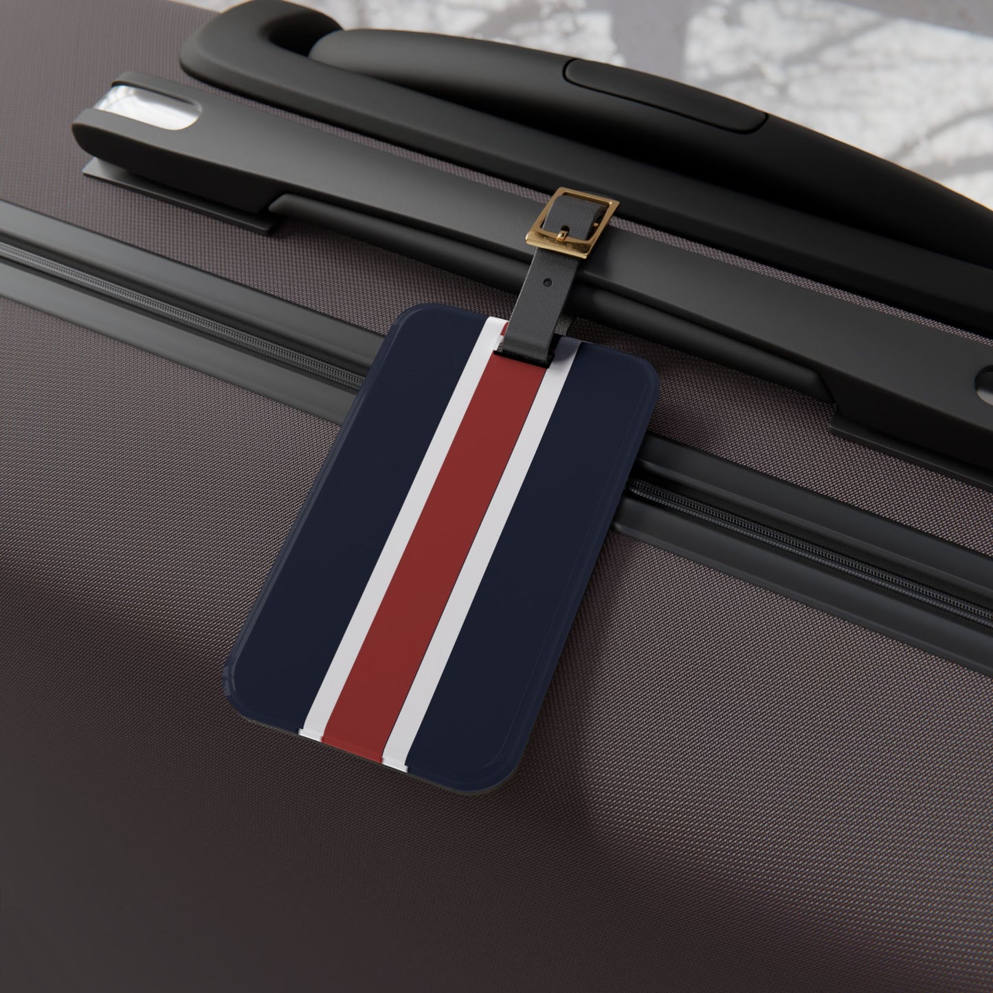 Lunar Midnight & Red-White Striped Stylish Luggage Tag, Personalized Travel ID, Perfect Gift for Travelers, Unique Baggage Tag, Vacation Essentials, Carry-On Accessory
