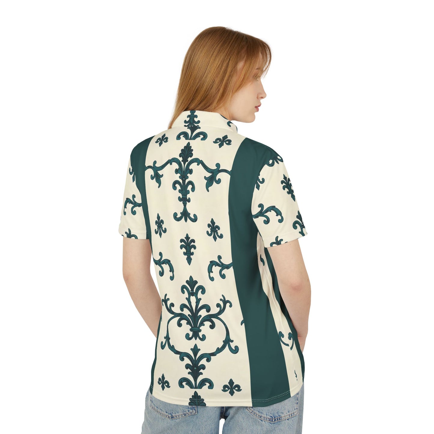 Unisex Polo Shirt (AOP) - Teal Striped Rococo
