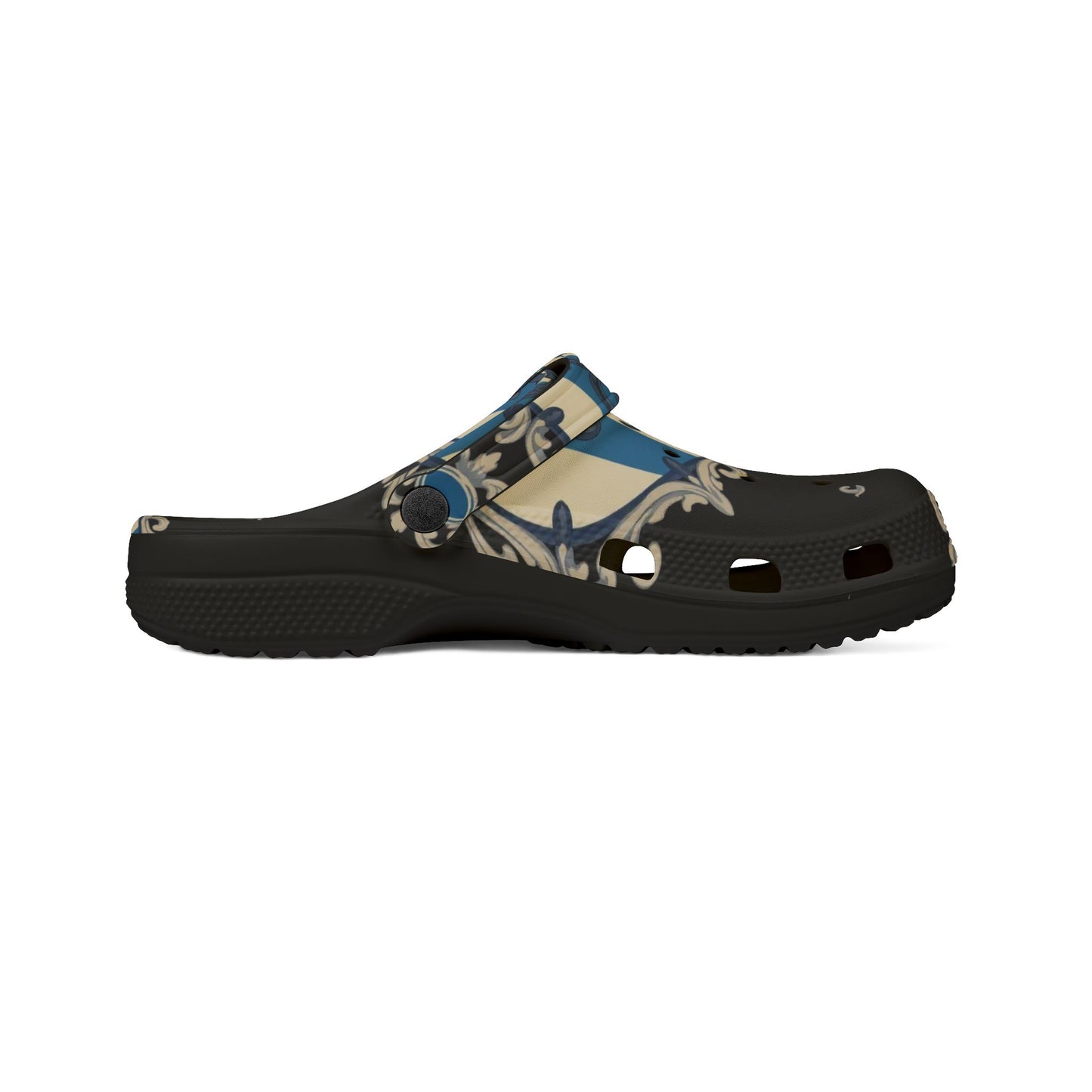 Stylish Blue & Alabaster Striped Baroque EVA Foam Clogs | Fun and Functional Footwear for Everyday Adventures | Home, and Casual Outings