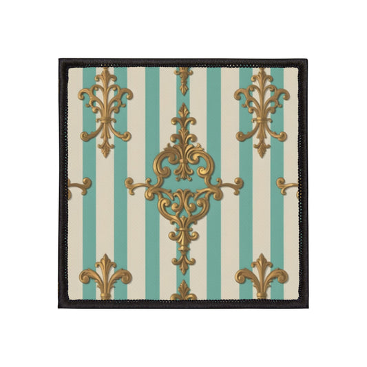 Vintage Ornate Iron-On Patches, DIY Jacket Embellishments, Retro Decor, Fashion Accessories, Gift for Crafters - Matte Green Striped Rococo