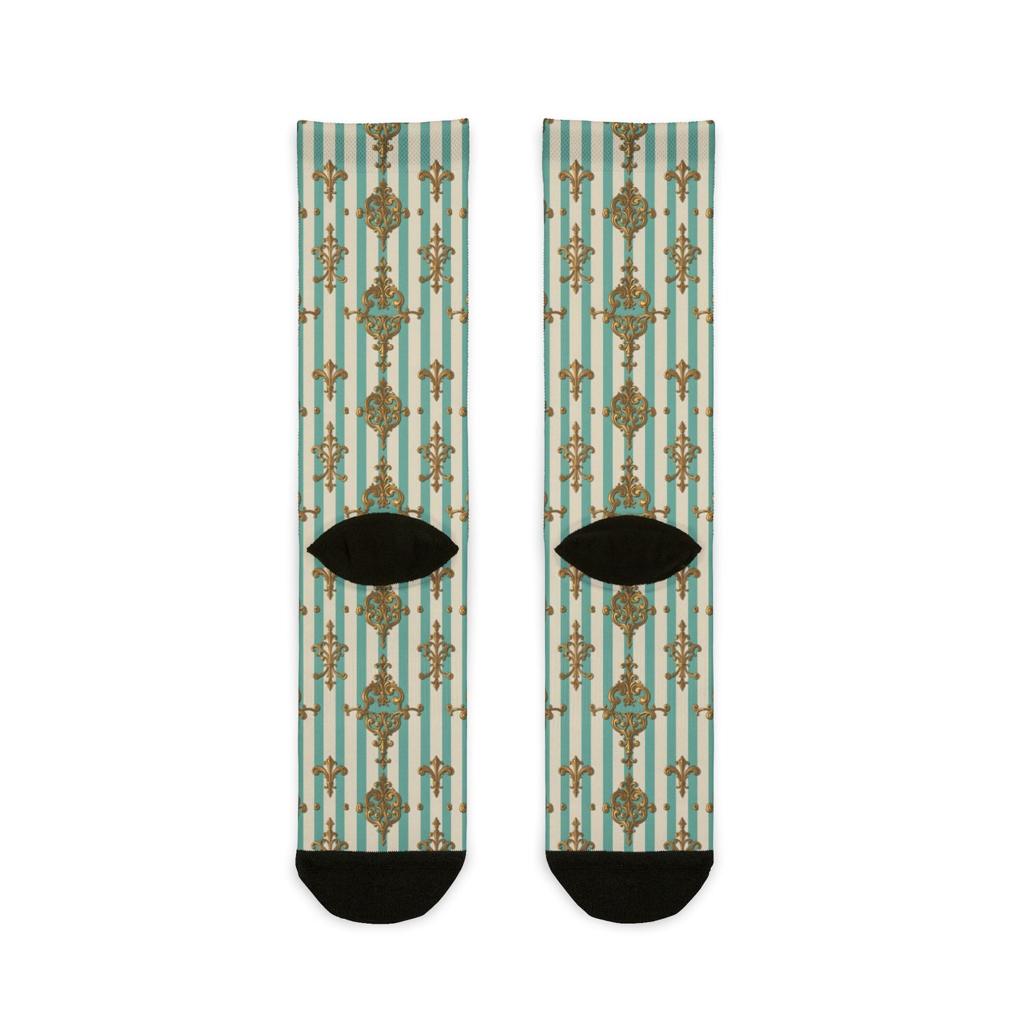Chic Patterned Crew Socks for Trendy Fashion Lovers, Fun Gift for Birthdays, Stylish Accessory - Matte Green Striped Rococo