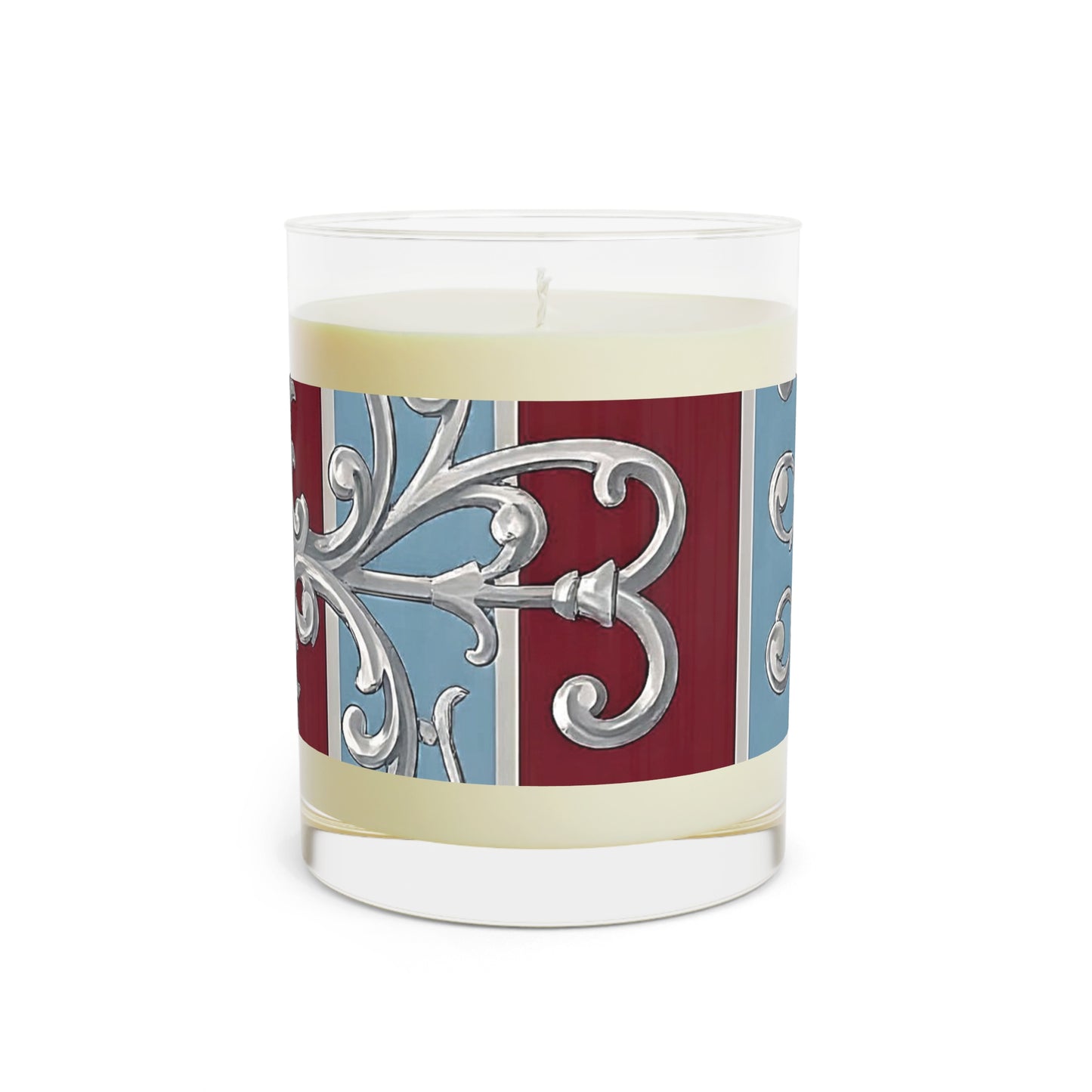 Elegant Aromatic Candle - Decorative Home Fragrance, Relaxation Gift, Wedding Decor - Ice Blue & Burgundy Striped Baroque
