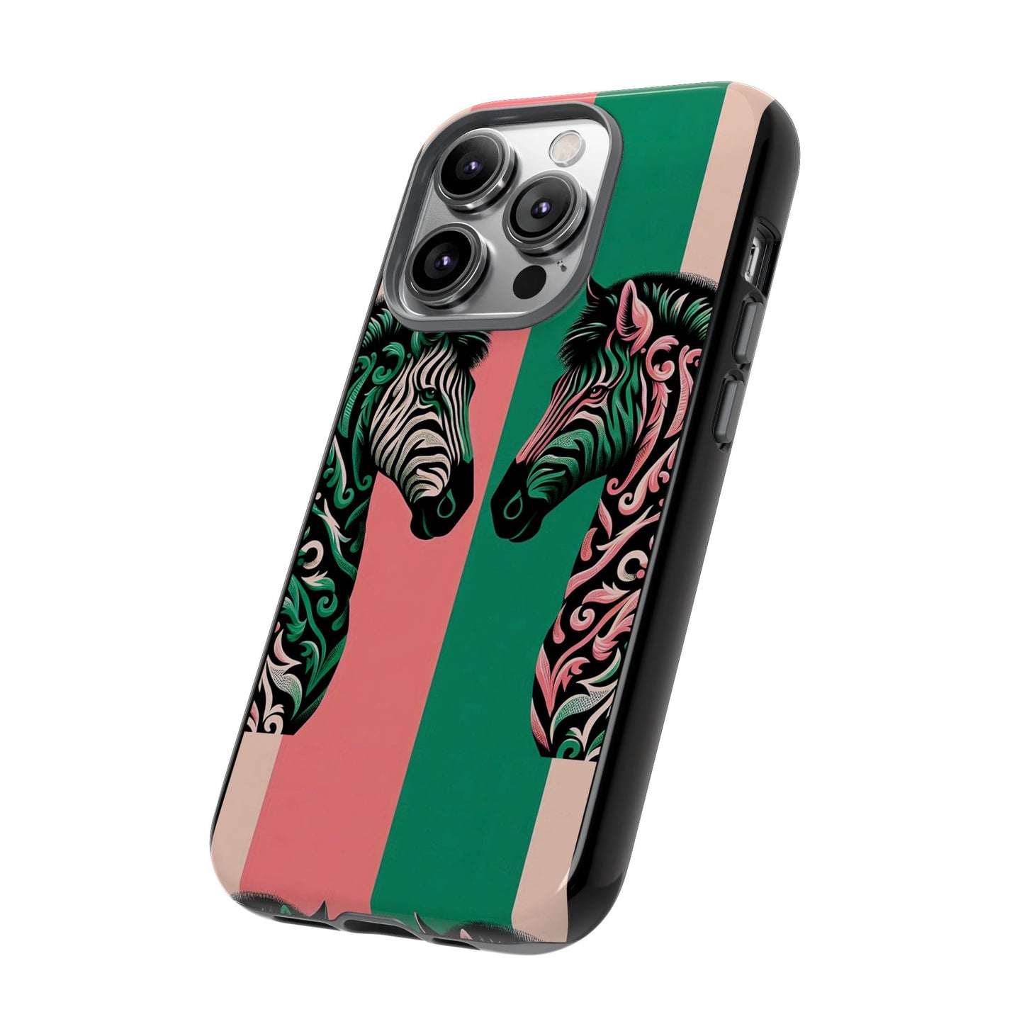 Phone Case - Elegant Pink & Green Zebra Damask Design