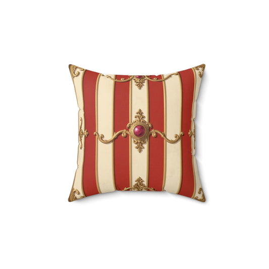 Vintage Glam Square Pillow with Regal Design - Alabaster & Dusk Orange Striped Baroque