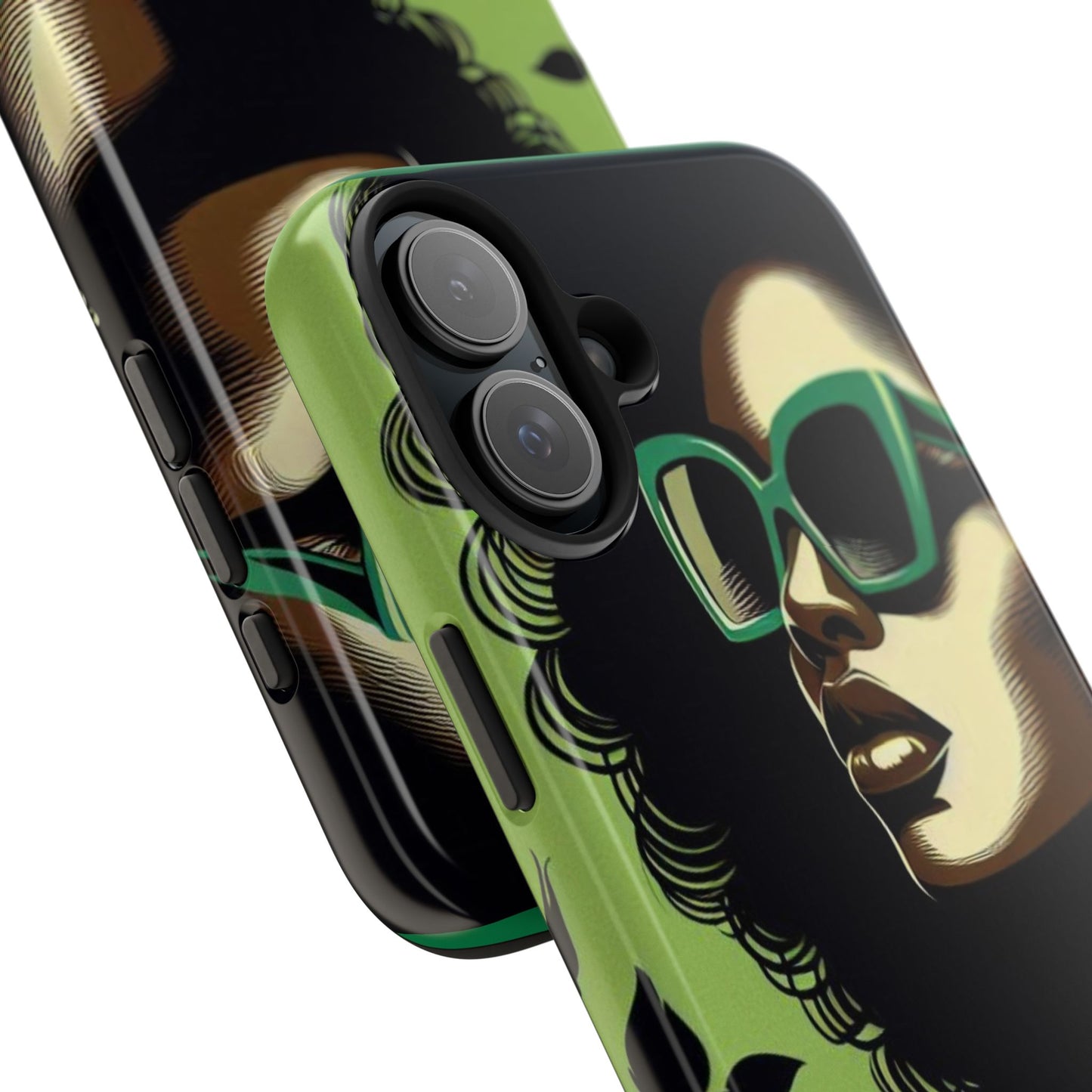 Chic Tough Phone Case | Artistic Green & Black Design | Phone Protection, Gift for Her, Stylish Accessory, Trendy Tech - Lady in Green