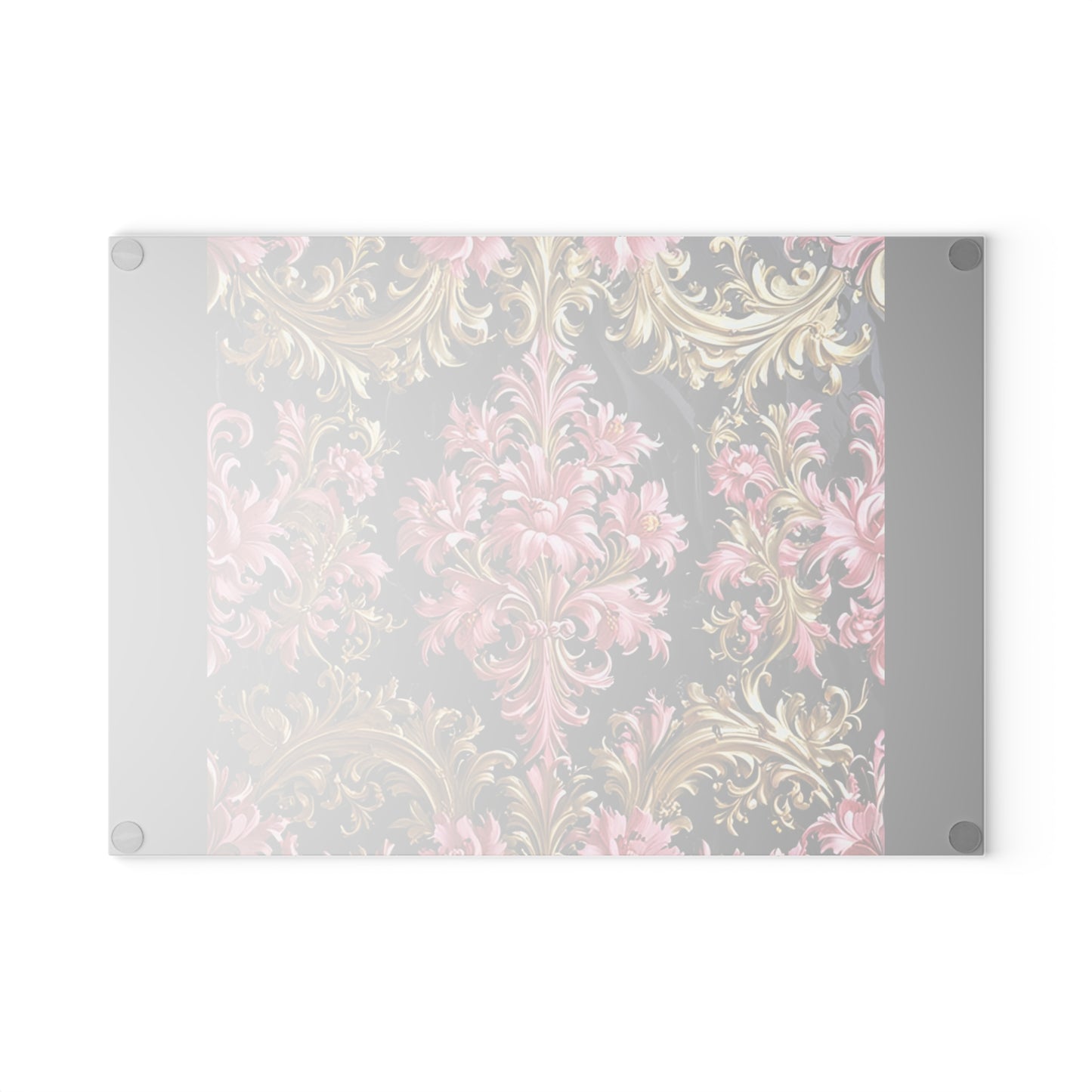Elegant Floral Glass Cutting Board, Kitchen Decor, Decorative Cutting Board, Gift for Cooks, Wedding Gift - Black & Pink Oil Painting Style Rococo